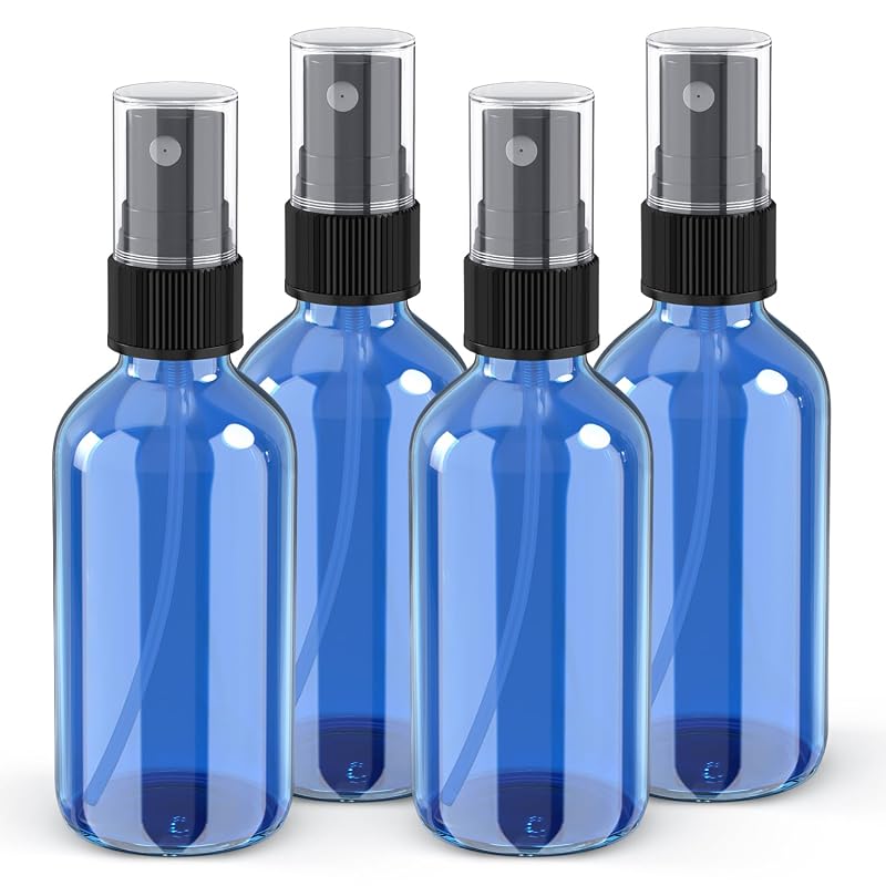 Wedama 4 Frascos de Vidro com Spray Fino, com Funil e Conta-gotas, 120 mL, Sky Blue