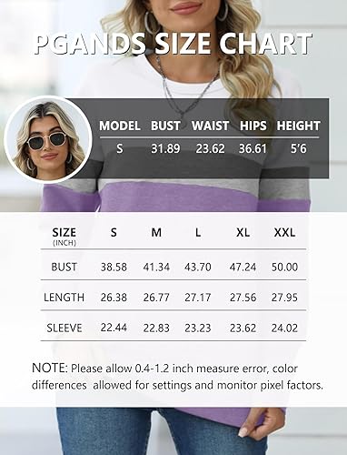 Miniatura 6 de PGANDS Women's Color Block Sweatshirt Tops Long Sleeve Crewneck Soft Cute Lightweight Tunic Pullover with Pocket