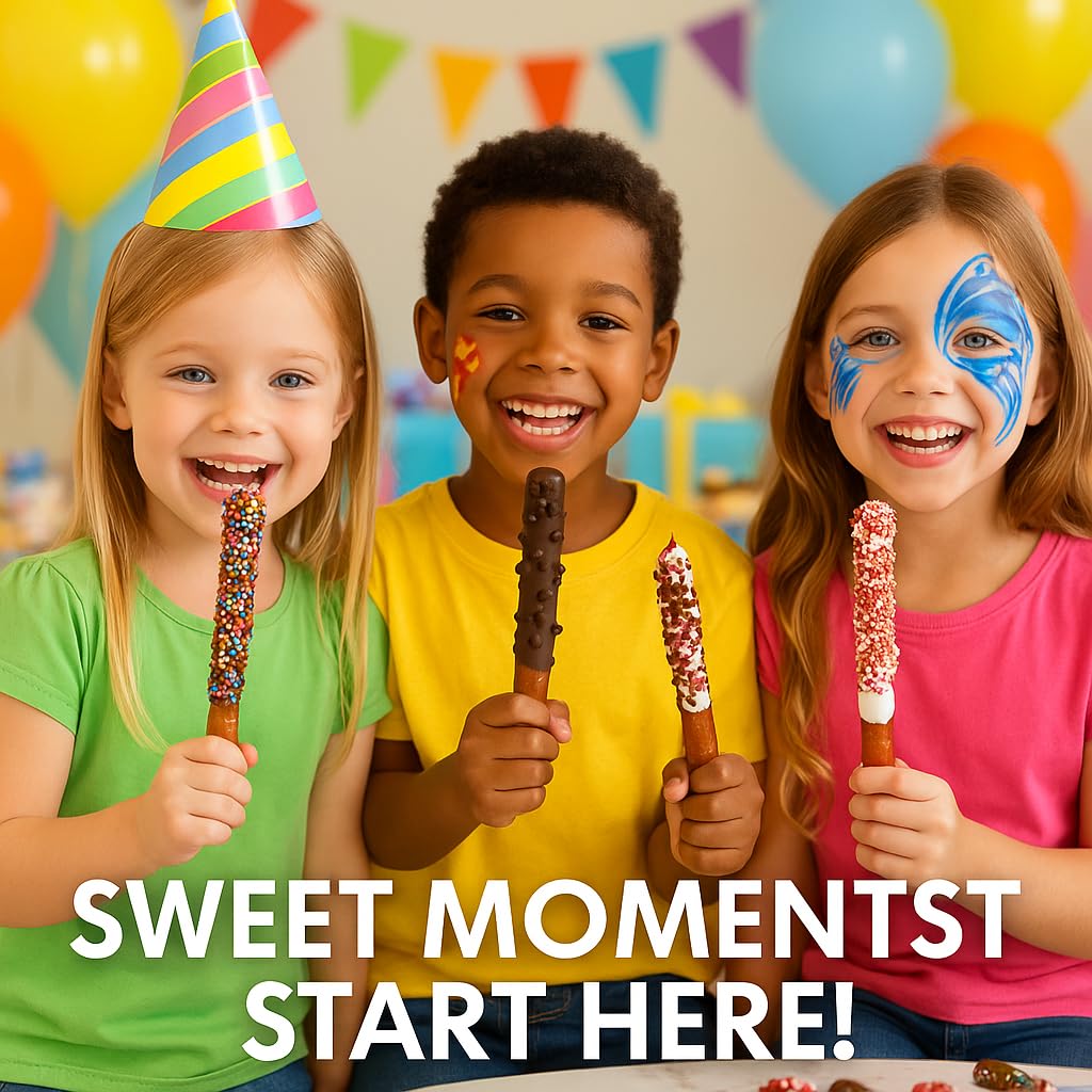 Chocolate Covered Pretzel Rods Gourmet Pretzel Sticks with Rainbow Sprinkles & Assorted Toppings Bulk 50 pack Individually Wrapped Chocolate Covered Pretzels Free sampler 4 oz chocolate twists