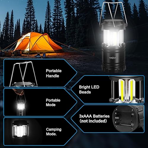 Miniatura 3 de Linterna LED para campamento, luces a pilas, brillo ajustable para campamento, cortes de energía, emergencias, linternas plegables al aire libre,
