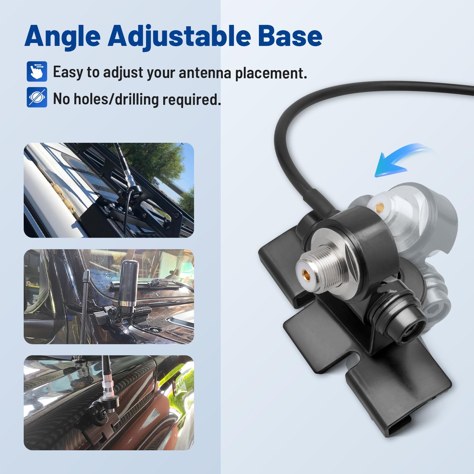 Anina Car Antenna Lip Mount Bracket Fix Bracket Mounting UHF PL259 Male to SO239 Female RG58 Cable for Extension Cable for Mobile Radio/Ham Radio/Two Way Radio