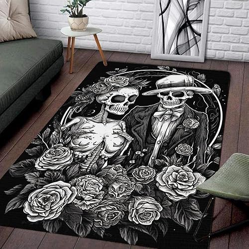 Alfombra de esqueleto, alfombra de Halloween para baño, pareja, esqueleto, alfombra de área suave, antideslizante, decoración de habitación de