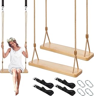 2 Pcs Wood Swing Seat Carbonized Hanging Wood Tree Swing Adjustable Anticorrosive Waterproof 440lbs Load Indoor Outdoor Backyard Play, 24 x 6.3 x 1.42 Inch(Vivid Style)