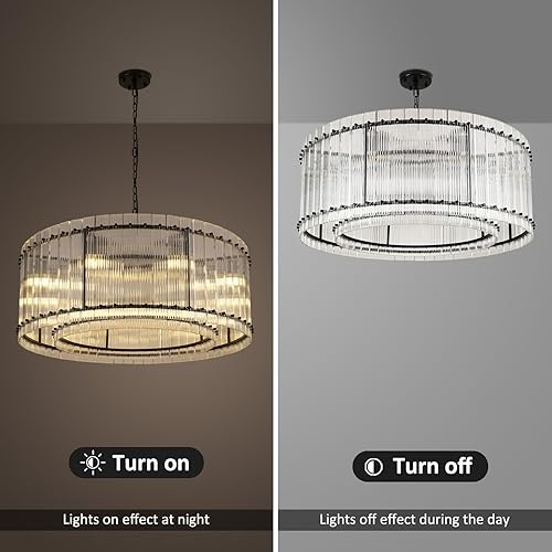 Miniatura 7 de Candelabro moderno de cristal dorado, candelabros de 55 pulgadas para comedor, lámpara rectangular de vidrio ondulado de agua, lámpara ajustable