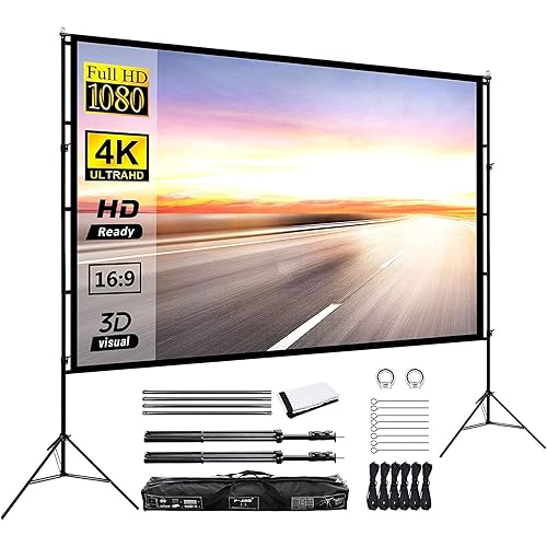 Projector Screen with Stand 120inch Portable Projection Screen 16:9 4K HD Rear Front Projections Movies Screen for Indoor Outdoor Home Theater Backyard Cinema Trave