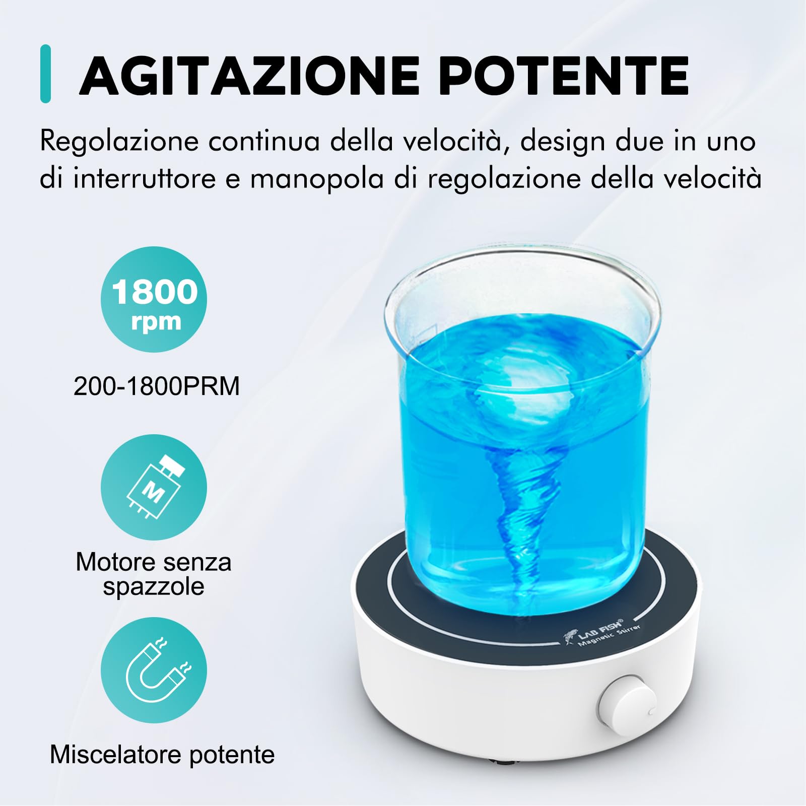 LAB FISH Agitatore Magnetico 200-1800PRM Miscelatore Magnetico con Agitazione Massima 3000ml per Laboratorio e Birra Domestica