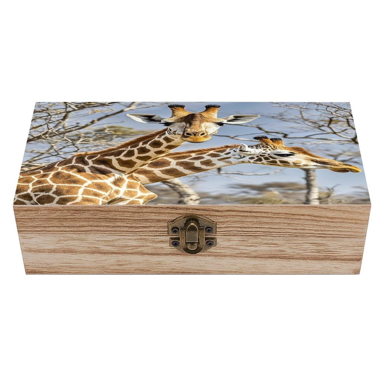FekiLoot Natural Wooden Keepsake Box with Hinged Lid, 8x4 Inch Giraffe Memory Box, Wood Jewelry Organizer & Trinket Holder, Gift for Men Women Anniversary Wedding