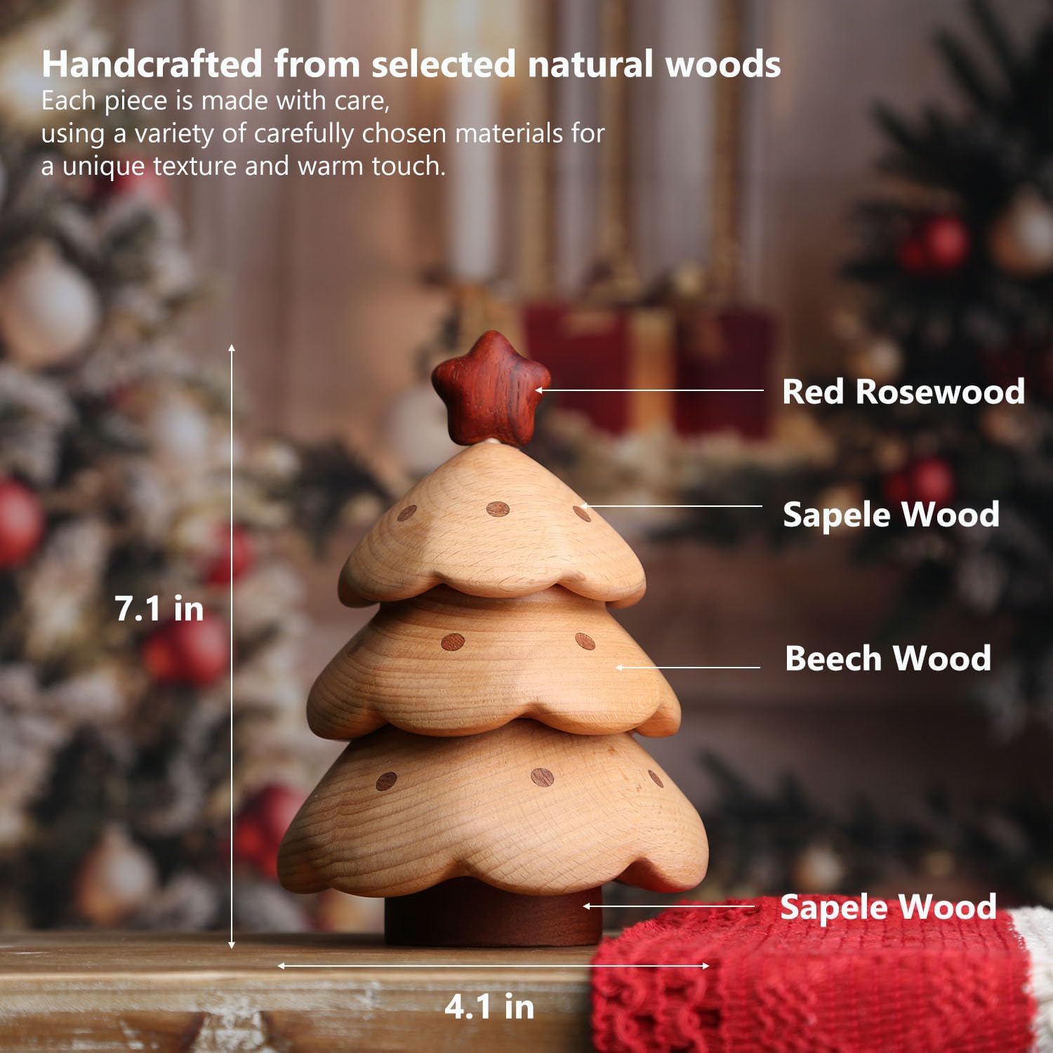 Christmas Tree Jewelry Box,Wooden Jewelry Organizer for Her,Unique Rustic Decor for Women and Girls