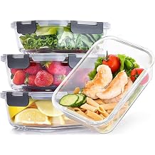 Woobroo Glass Container Food Storage with Lids, 4 Pack Meal Prep Containers Set, Airtight Lunch Containers, Leak Proof, BPA Free Glass Lunch Bento Boxes for Microwave, Oven, Freezer and Dishwasher