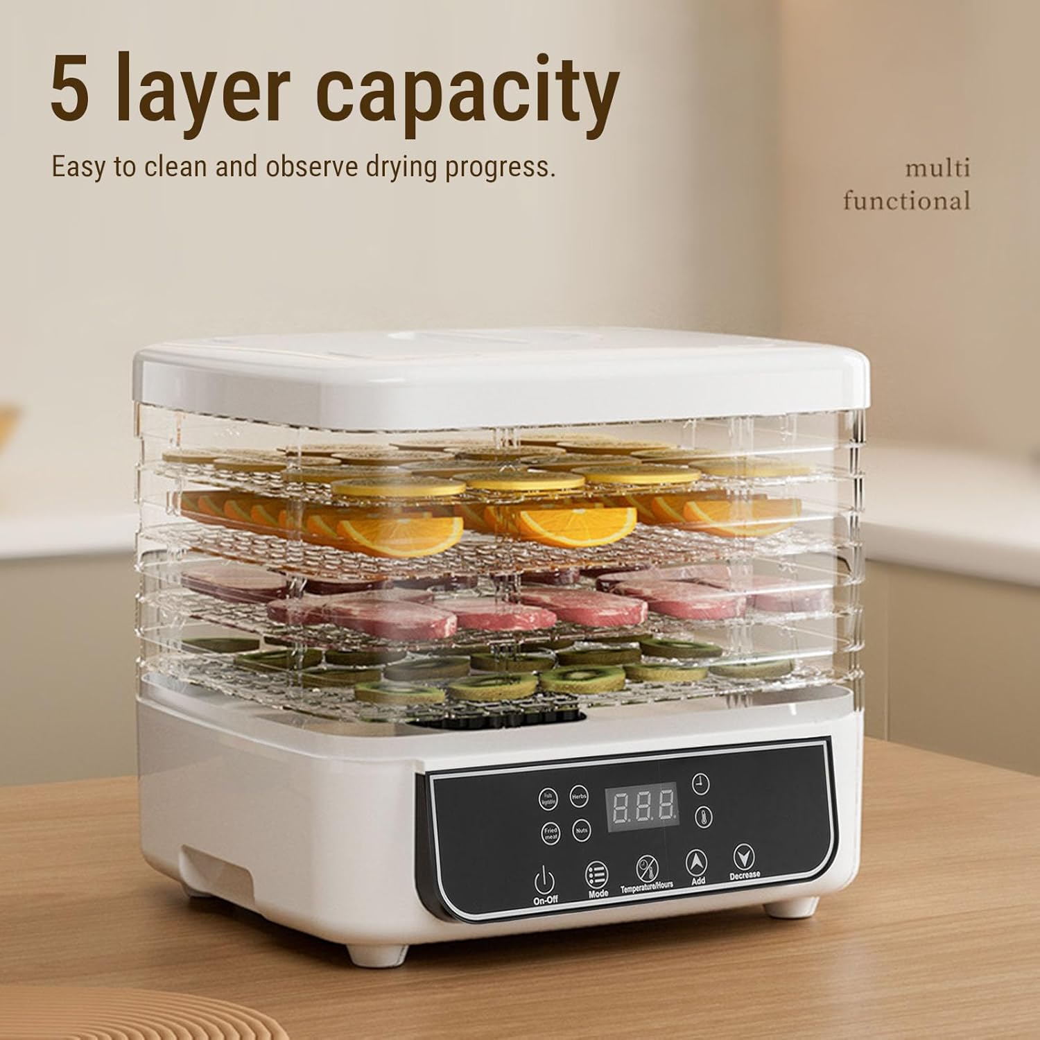 AUNMAS Food Dehydrator, 5 Trays Electric Food Dryer Machine with Digital Timer and Temperature Control, 360 Airflow Technology for Faster Even Drying Fruits Vegetables Meat Jerky (US Plug 110V)