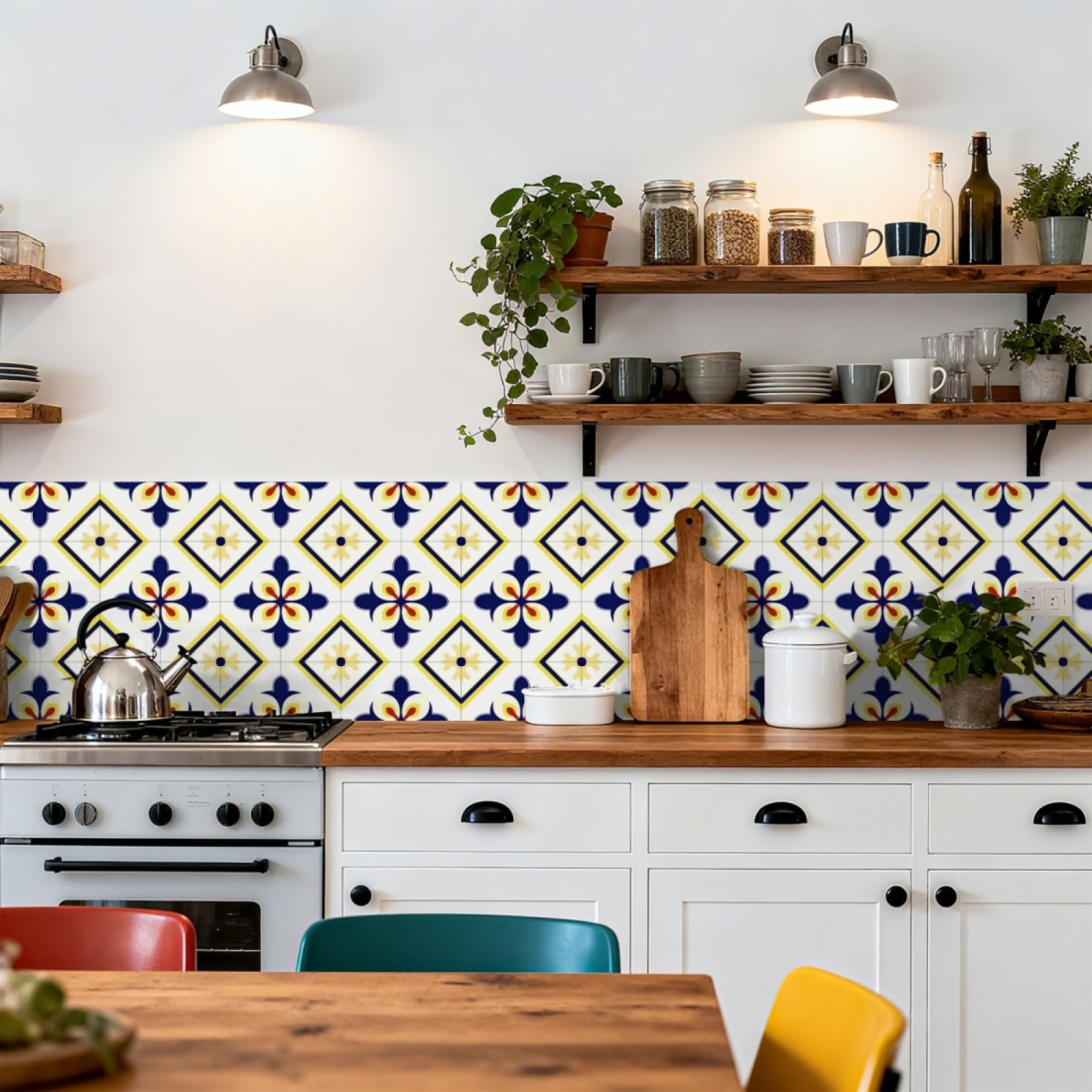 Tile Stickers Lemon Yellow Red Stick on Kitchen Tiles Self Adhesive Wall Tiles PVC Peel and Stick Tile Covers Transfers Oil-Proof Kitchen Splashbacks for Walls Removable 20x20cm/24 Pcs