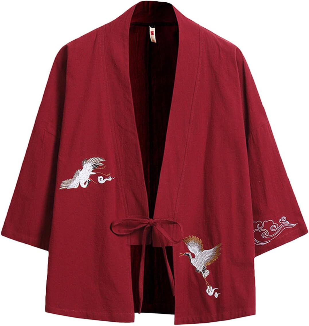Mirecoo Fashion Mens Cotton Linen Blends Vintage Cloak Open Front Short Coat One Button Jacket