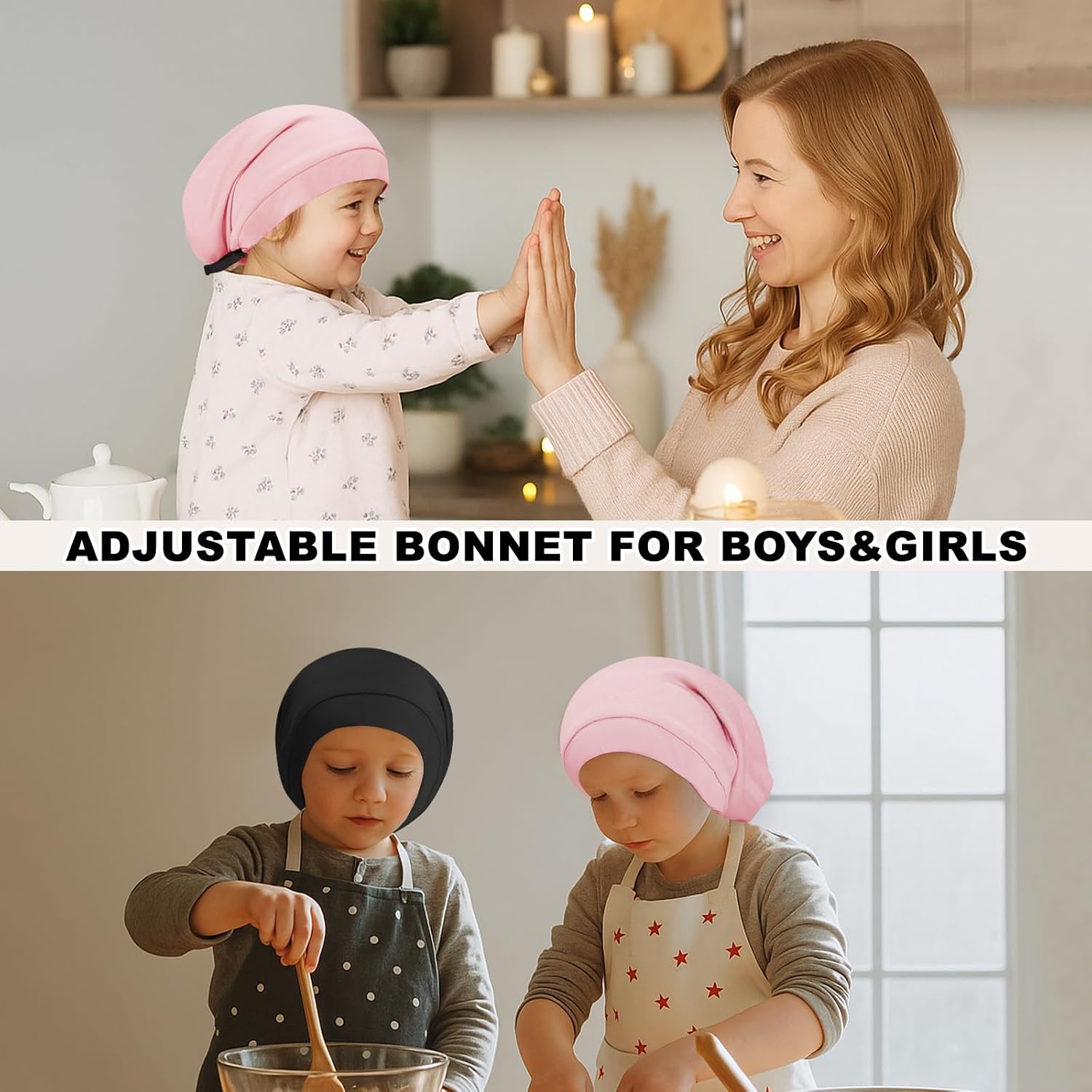 ZHENSILK Kids Bonnets for Girls Boys Adjustable Double-Layer Sleep Cap Slouchy Beanie Hat for Curly Hair