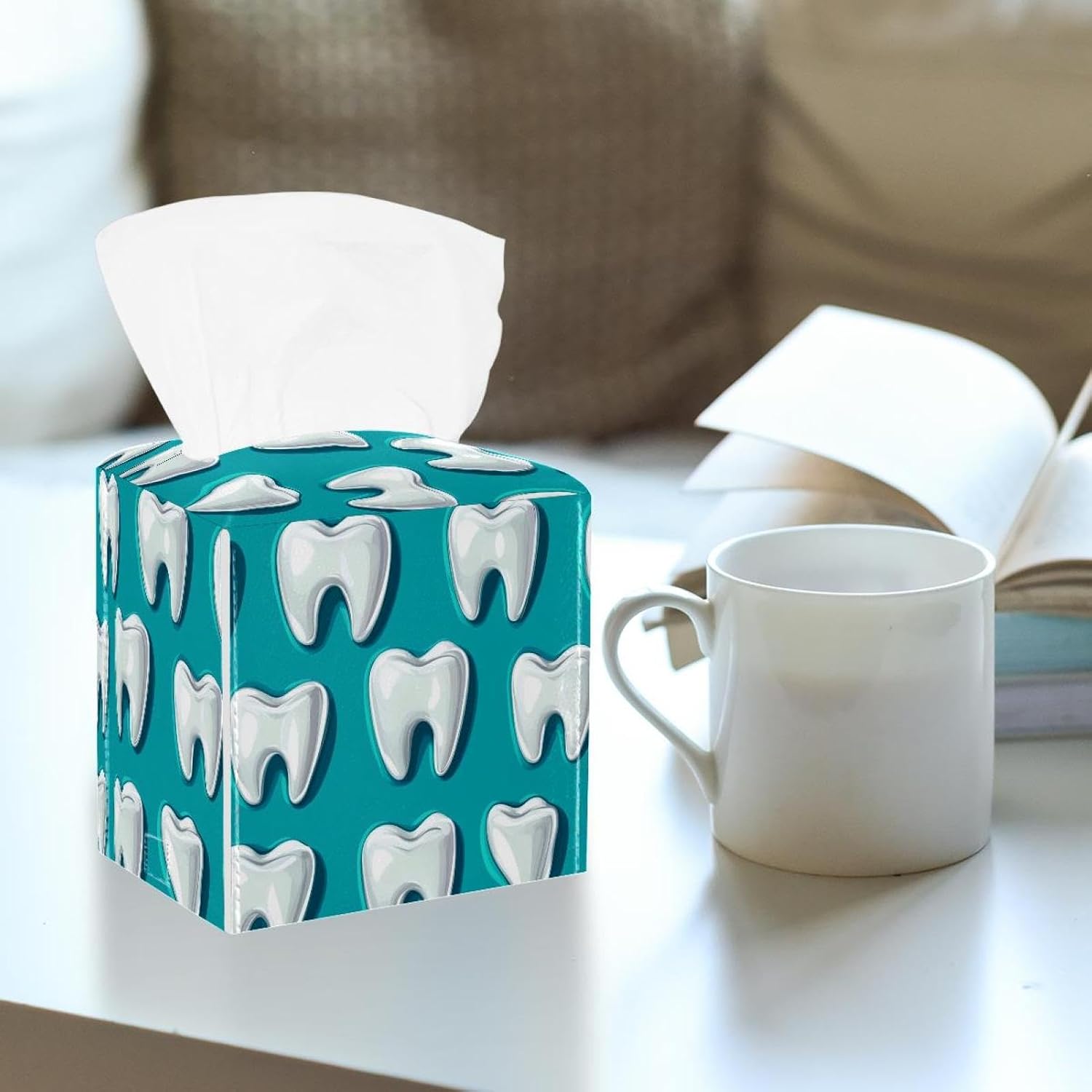 2 Pack Tooth Tissue Box Cover Leather Facial Tissue Dispenser Box Holder for Dresser Bathroom Decorative