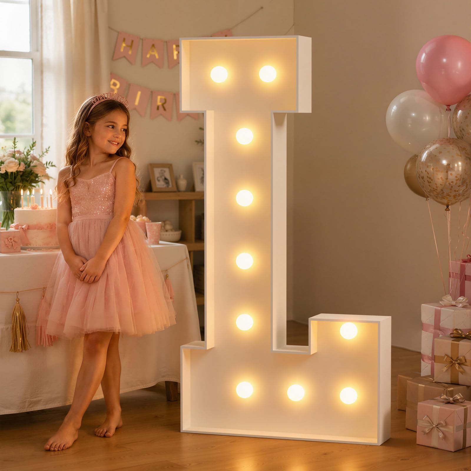 JoyMuse 4FT Marquee Light Up Letters,Large Marquee Letters 4 Feet Tall for Marry Me Proposal Decorations Big 4FT Letters with Lights for Baby Shower Party Decor, Letter L