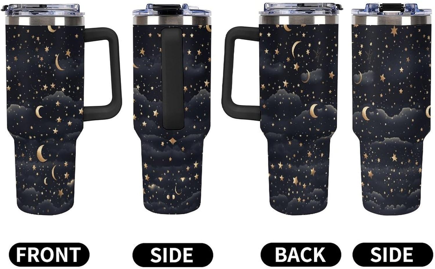 40 Oz Tumbler with Straw And Lid Stars And Moon on Dark Background Insulated Travel Coffee Mug Stainless Steel Water Bottle Vacuum Insulated Tumblers for Sport Work Car Travel Weekends