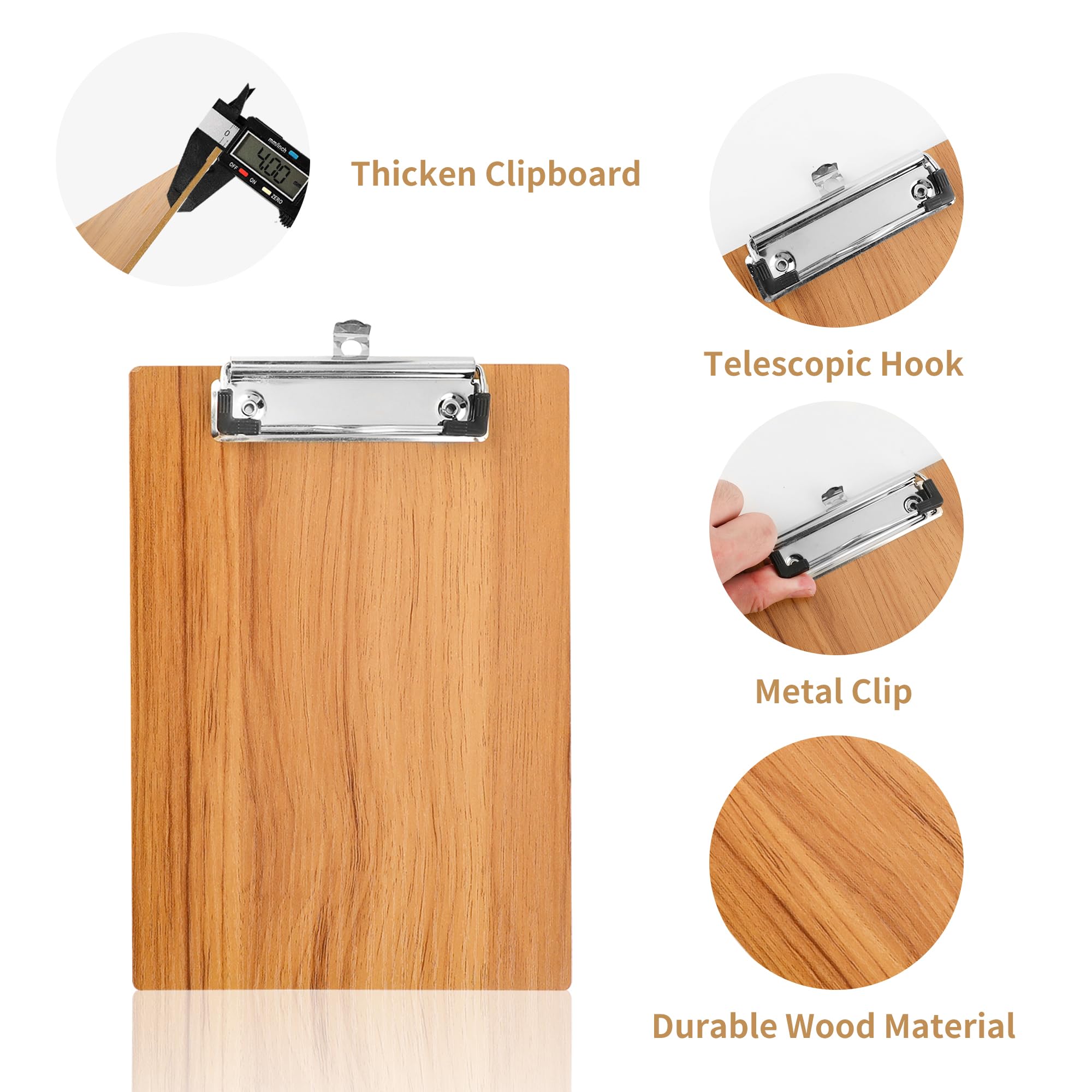 12 Pack A5 Wooden Clipboard, Hardboard Wooden Clip Board A5 - Image 3