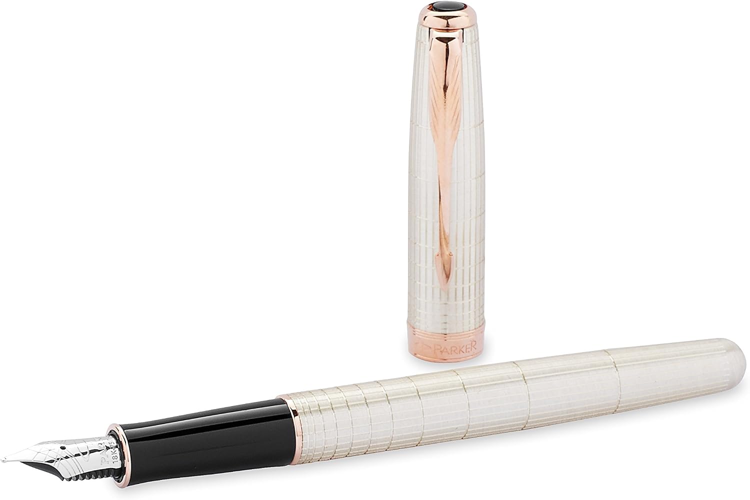 Parker Sonnet Cisele Silver with Pink gold finish Trim, Fountain Pen, Medium solid gold nib with Black ink (1859489)