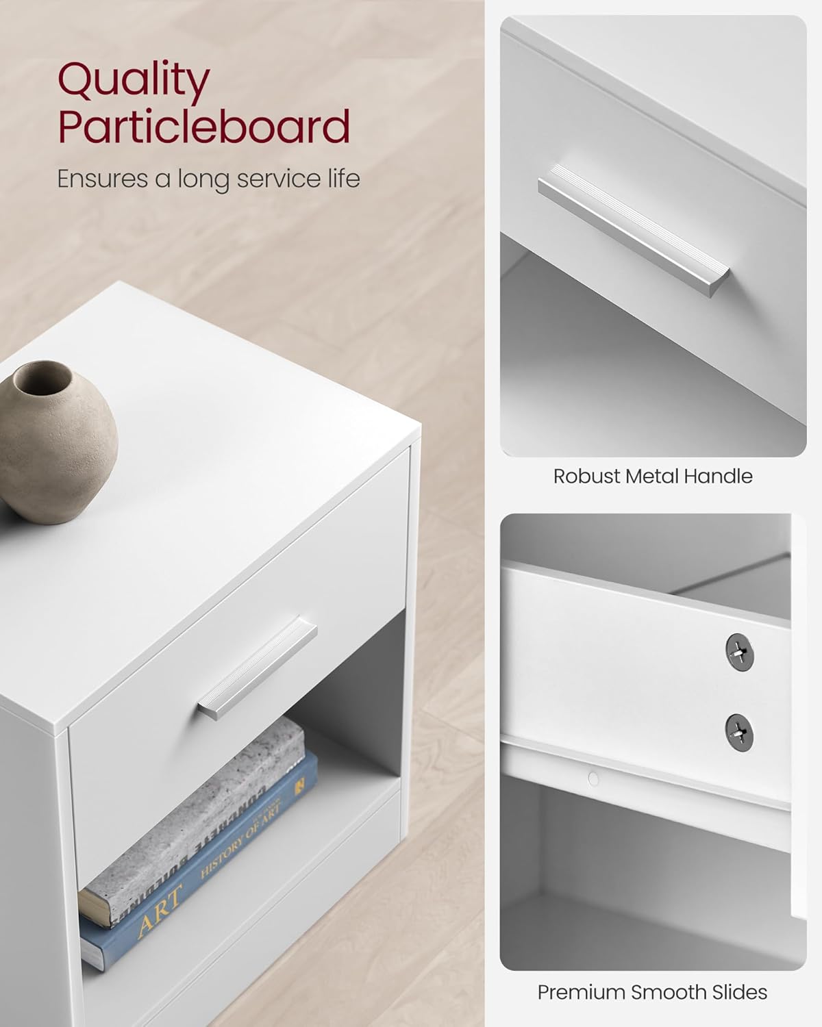 VASAGLE Nightstand, Side Table with Drawer and Shelf, Bedside Table, End Table with Open Compartment, for Bedroom, Living Room, Cloud White ULET619T14 - Image 5