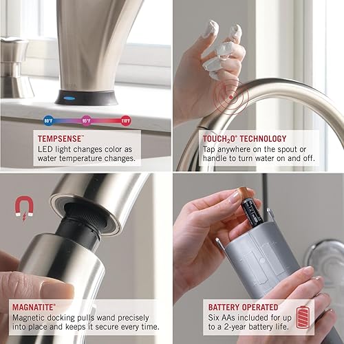 Miniatura 4 de Delta Faucet Mateo Touch - Grifo de cocina de níquel cepillado, grifos de cocina con rociador extraíble, grifo de fregadero de cocina, grifo táctil