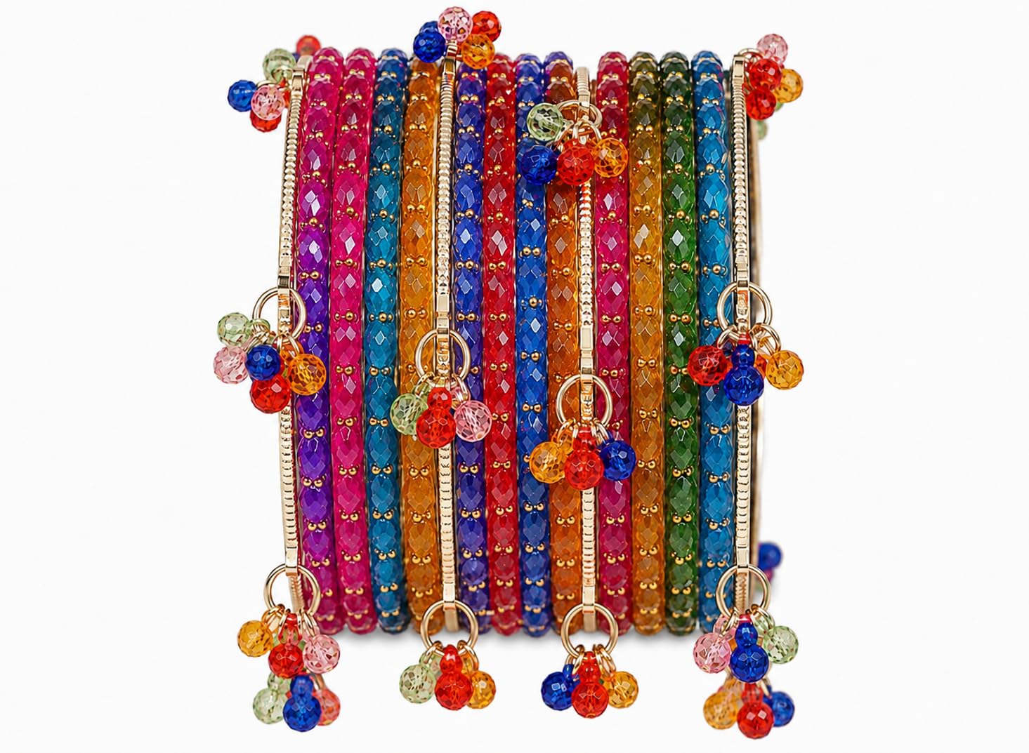 KAYASHA Women's Kashmiri Ghangharoo Glass Bangle Set for Women| Light Weight Bangles | Traditional Transparent Fancy Glass Chudi Set for Wedding, Party Set Of 16(12 Glass + 4 ghungroo bangles)