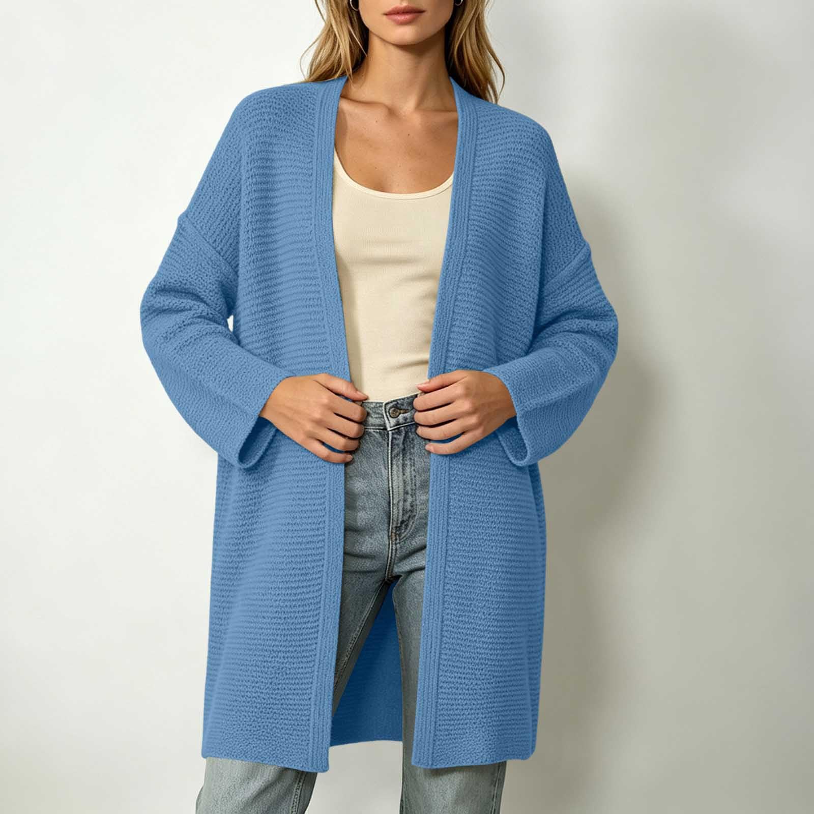 Strickjacke Damen Lange Oversize Strickpullover Casual Weich Langarmjacke