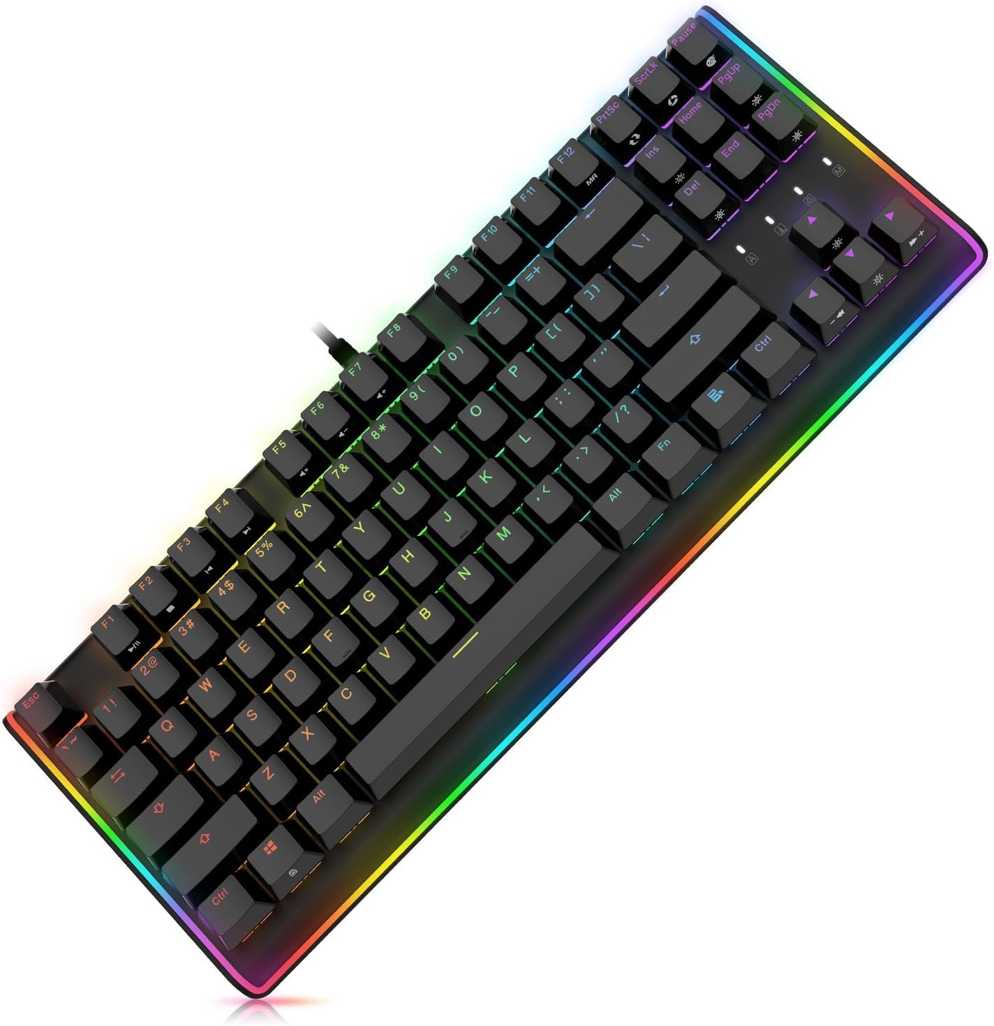 DURGOD RGB Mechanical Gaming Keyboard - USB Wired Compact 87 Key - Linear and Quiet - Cherry MX Red Switches - Media Controls RGB LED Backlit and Illuminated Side Light (Black)