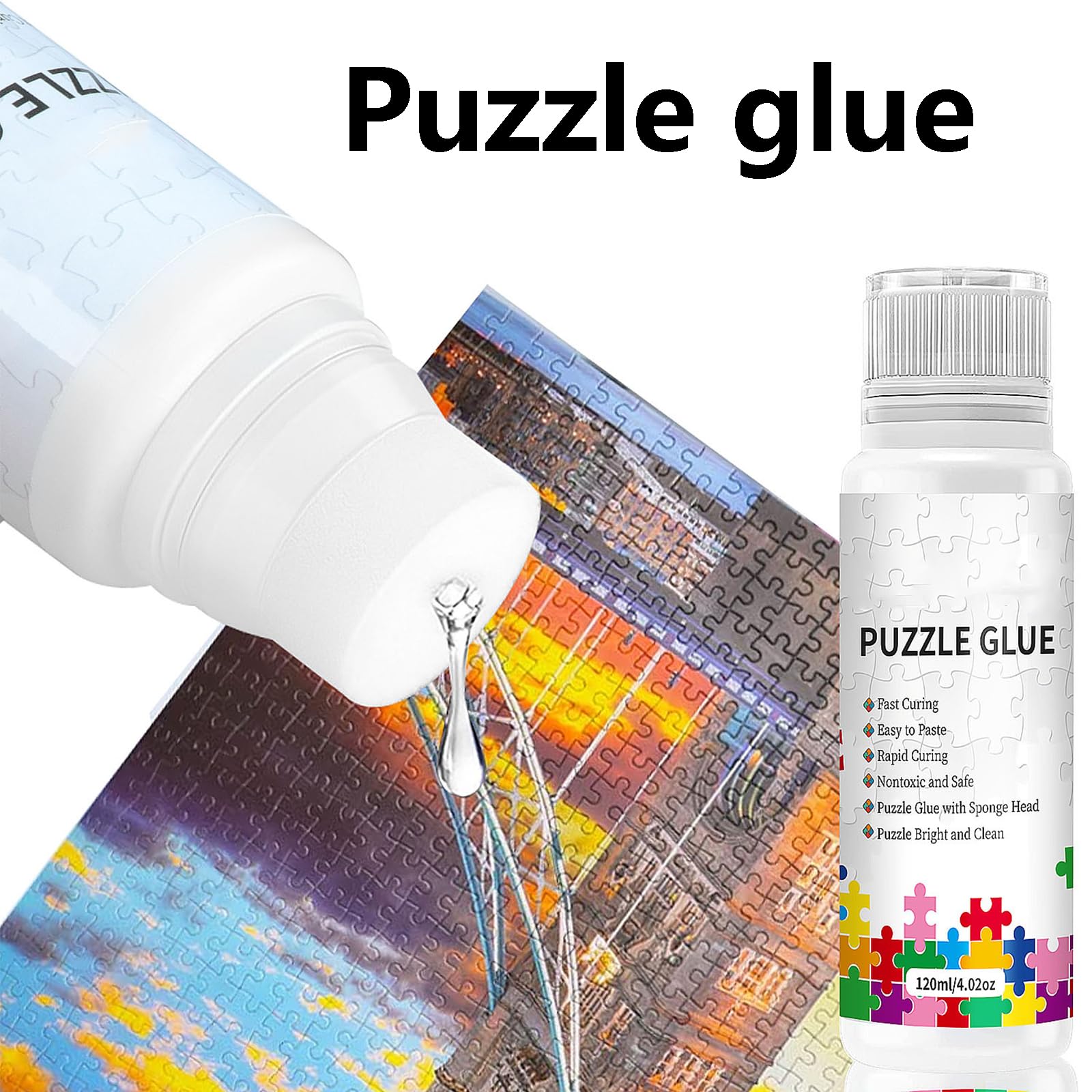 KOAHDE Colle Pour Puzzle 120 Ml – Colle Transparente Avec Applicateur Éponge – Fixation Et Suspension Pour 1000 à 3000 Pièces