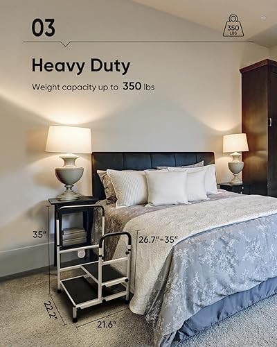 Miniatura 5 de HEAO Taburete de cama para cama alta para ancianos barra de asistencia de cama ajustable en altura con pasamanos taburete de noche incluye manta luz