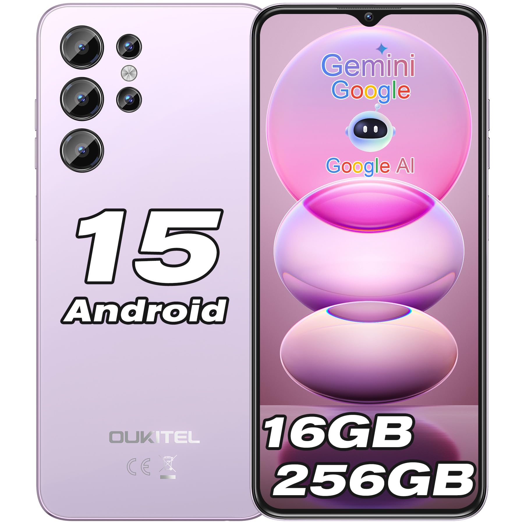 OUKITEL C1 Pro Smartphone Android 15, 16GB+256GB/1TB Telefono Cellulare, 5150mAh Telefoni Offerta, 6.52" HD+ Display, 13MP+5MP Fotocamera Cellulari, Dual SIM 3 Slot/Octa Core/Fingerprint/3.5mm Jack