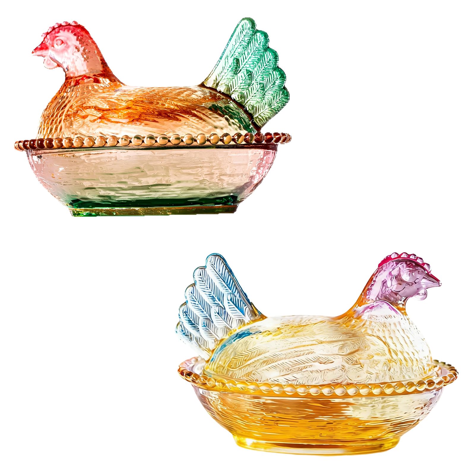 hogtnd Hen on Nest Glass Candys Jar with Lid Crystal Glasses Candys Dishes Decorative Candy Jars Snacks Bowl Table Decorations Candy Jars with Lid Decorative