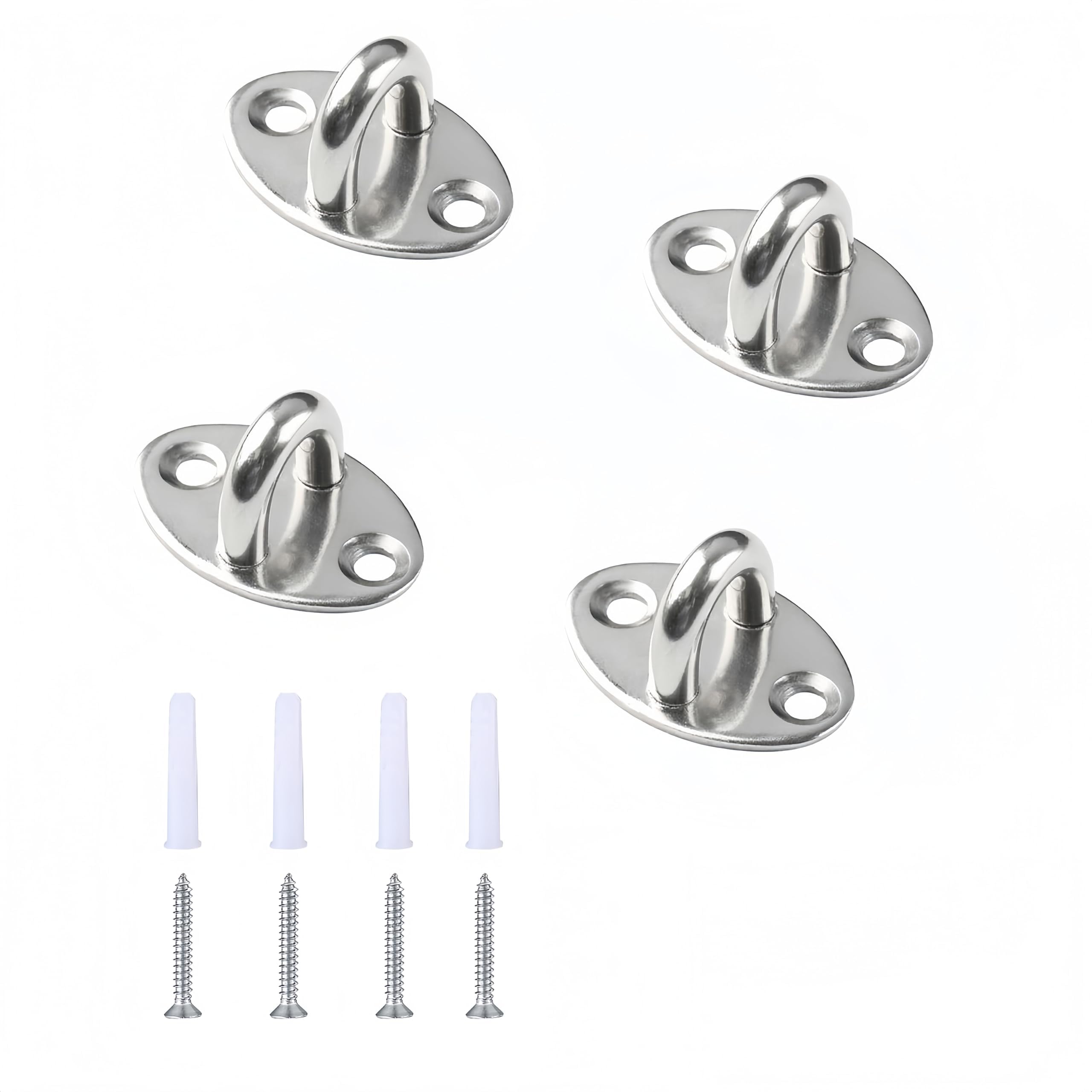 LTSVBO 4 PCS ​​M6 Eye Pad Plate Suspension Ceiling Hook,​​ Stainless Steel Silver Heavy Duty U Shape Staple Ring Loop with Screws, for Wall Ceiling Hanging Plant Hanger Swing Installation Hardware