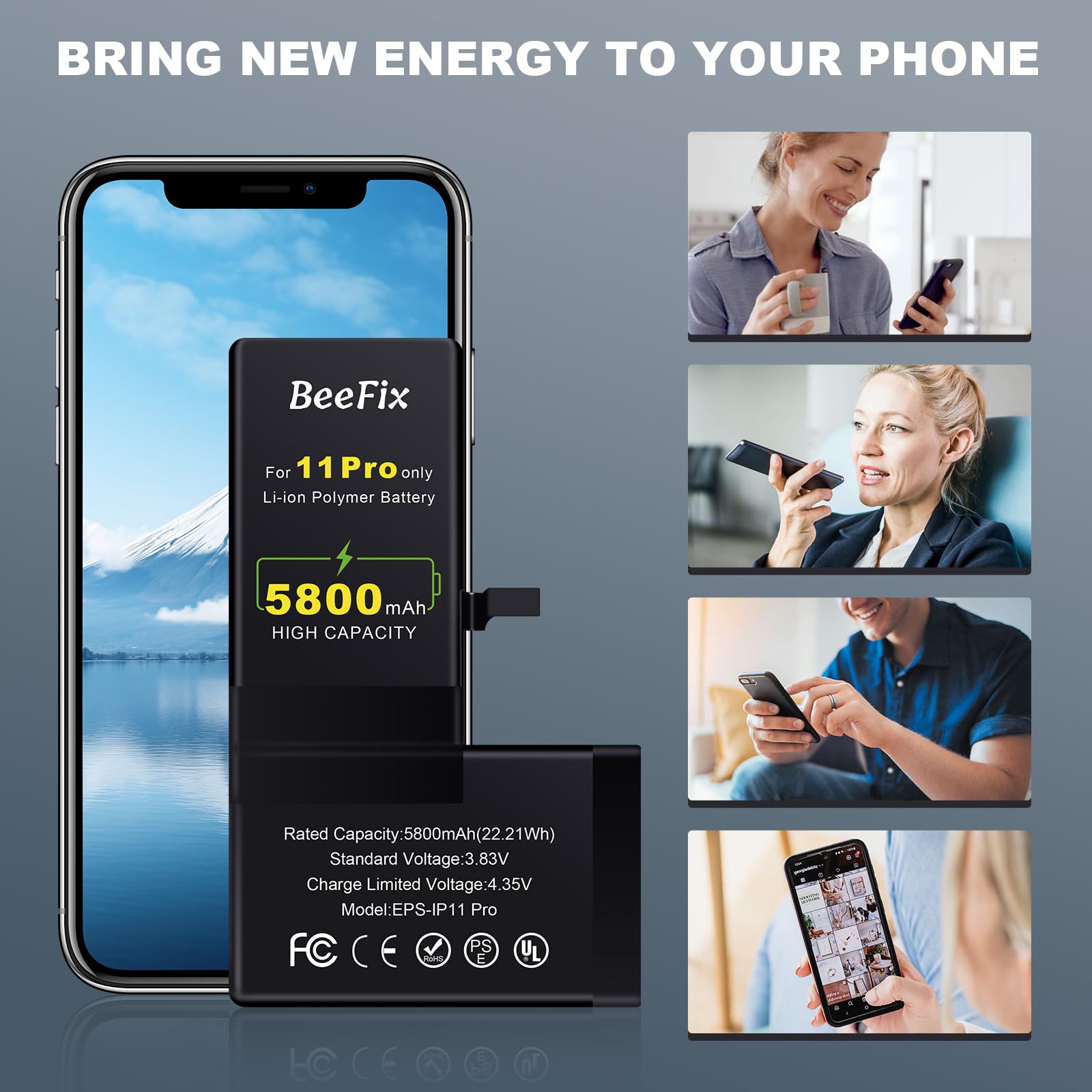Bateria para Phone 11 Pro, Bateria de Polímero de Litio de Alta Capacidad 5800mAh con Todos los Kits de Herramientas