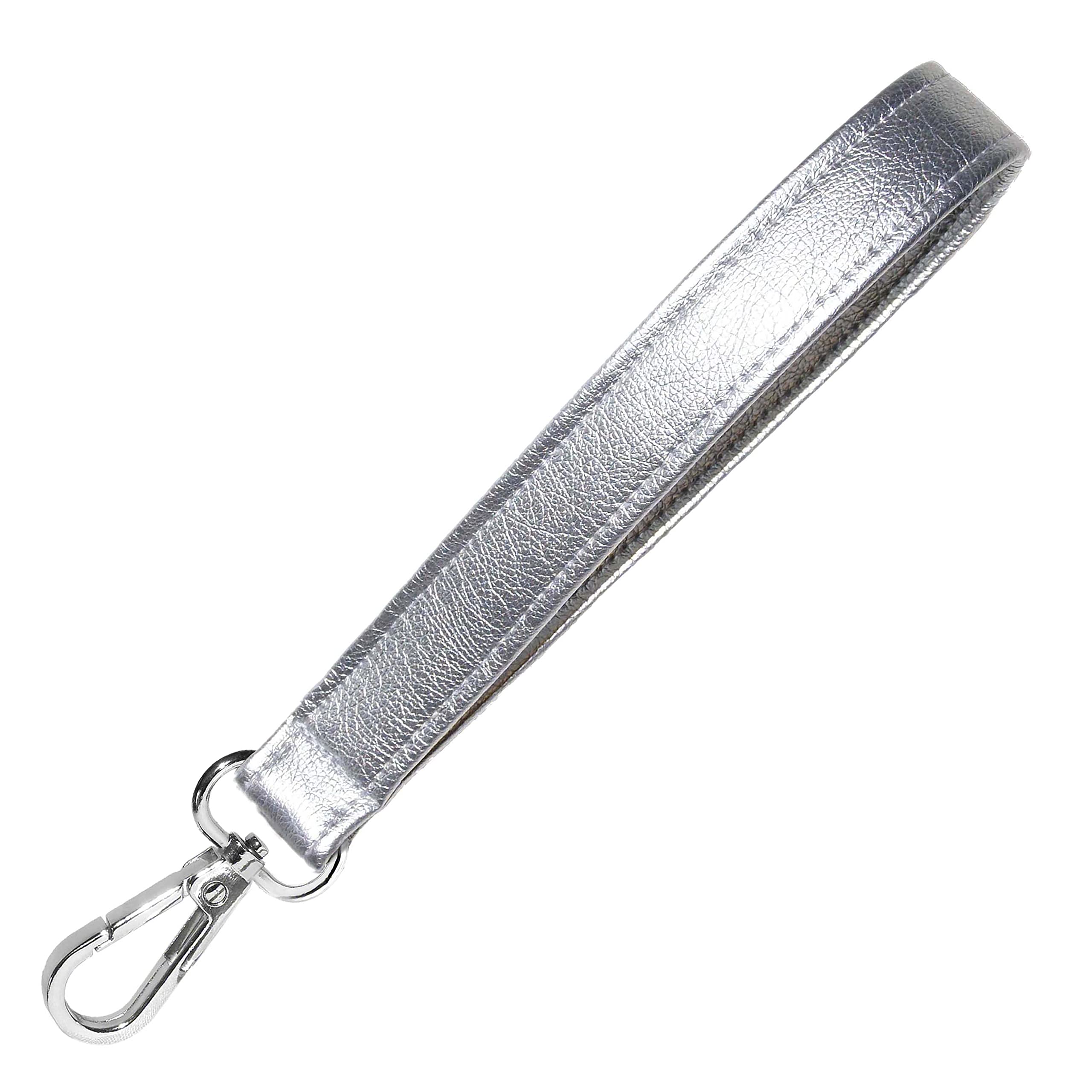 Metallic Silver Wristlet Strap - Handbag Strap - Vegan Faux Leather - 3/4 x 6 Inch With Swivel Clip - 8 Inch Total Length - Handmade by Green Acorn Kitchen