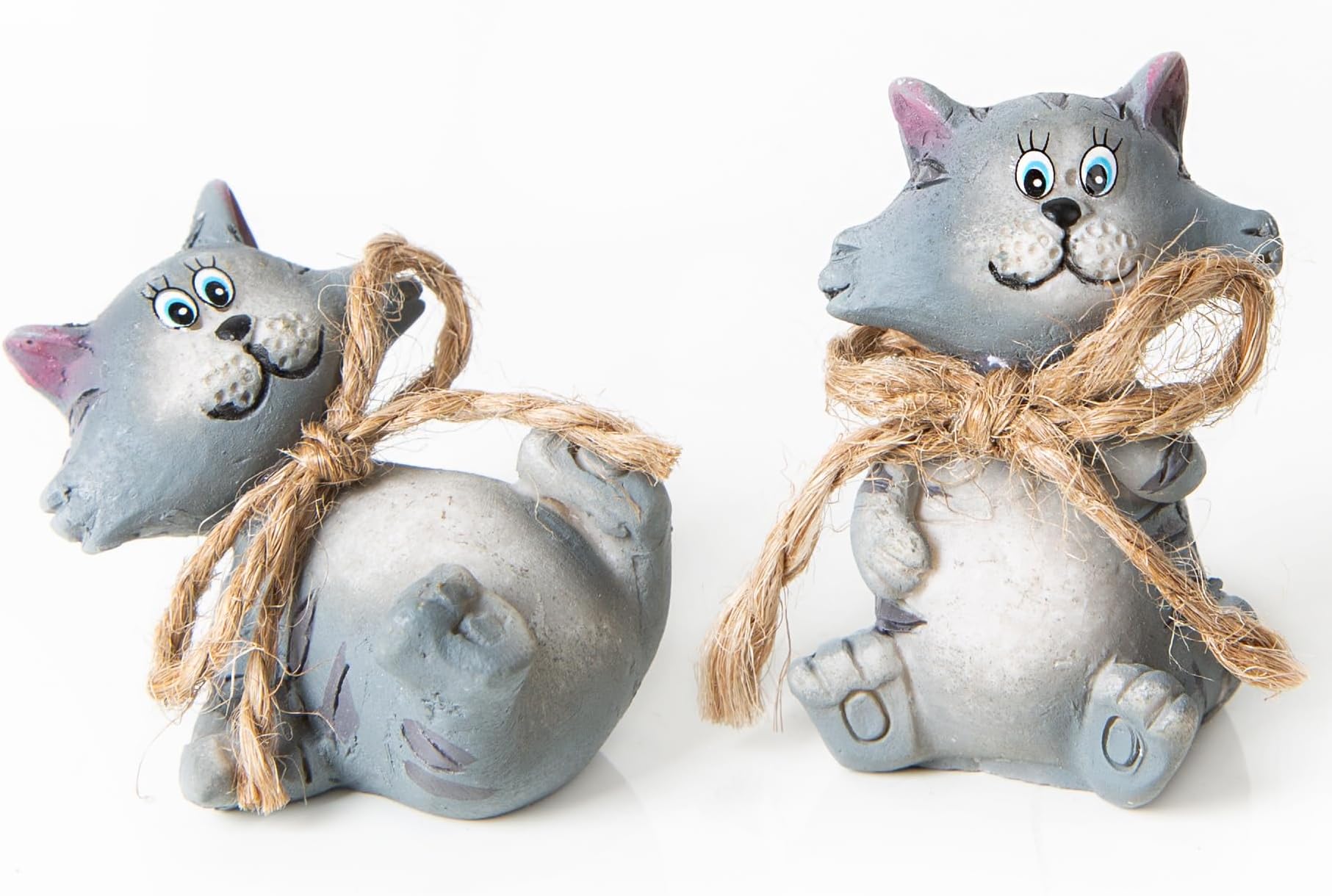 Logbuch-Verlag 2 Small Cat Figures Mini Cat Decoration Grey Gift for Cat Owners 4 cm