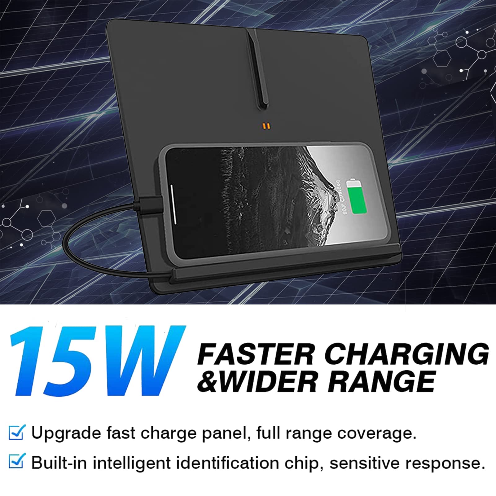 Nuovo Aggiornamento Caricatore per Auto Wireless per Tesla Model 3 (2017-2020),Tappetino Ricarica Veloce 15W,Caricabatterie Wireless Console Centrale Funziona con Telefoni Abilitati Qi