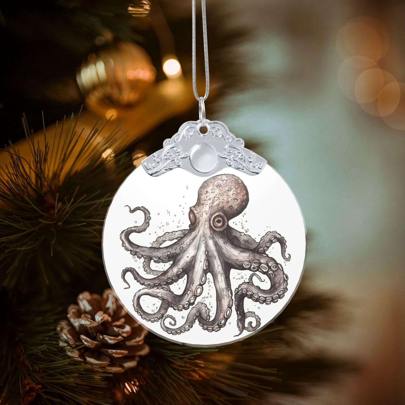 Crystal Christmas Ornaments for Christmas Tree Decoration Hanging Octopus Ornament with Gold Ribbon Crafts Round Pendant for Keepsake Gifts Glass Xmas Decor Party Supplies