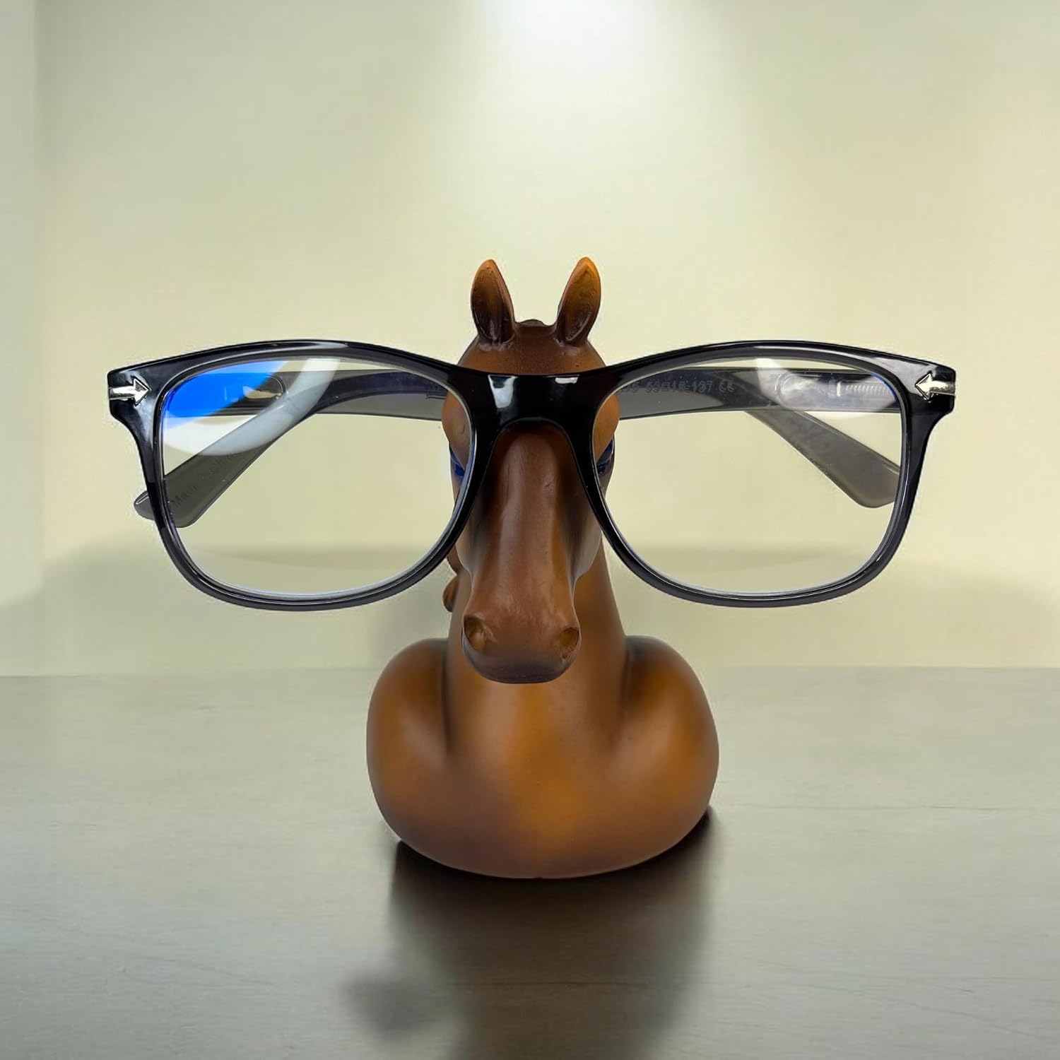 Top Brass Brown Horse Head Eyeglass Holder – Whimsical Reading Glasses Sunglass Stand – Funny Desk Nightstand Keeper Rack Display – Equestrian Rodeo Figurine
