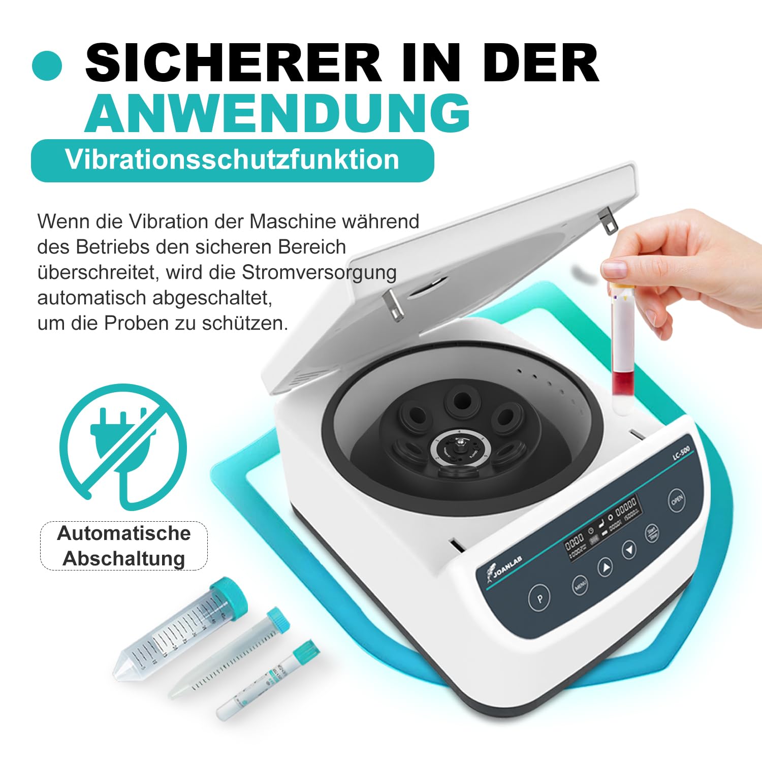 JOANLAB Laborzentrifuge, 500-4000 U/min, Max. 2146 xg, 9 Programmspeicher, Timer, für 2/5/10/15/50ml Röhrchen (6-fach Winkelrotor)