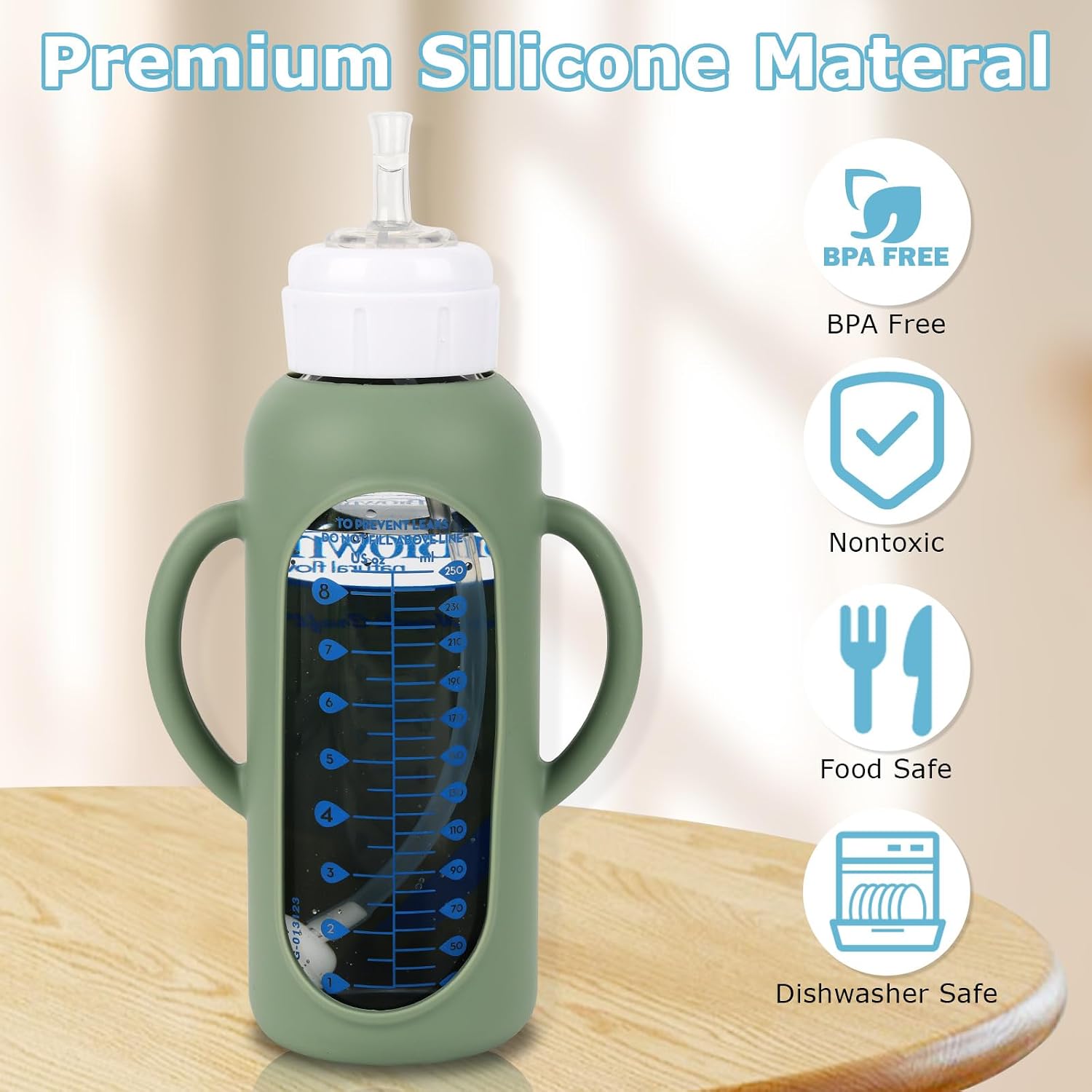 Straw Cup Conversion Kit with Silicone Sleeves for Dr. Brown's Narrow Glass Baby Bottle 8oz,Weighted Straw Replacement Kit with Soft Straw Top and Handle,6m+,Set of 4