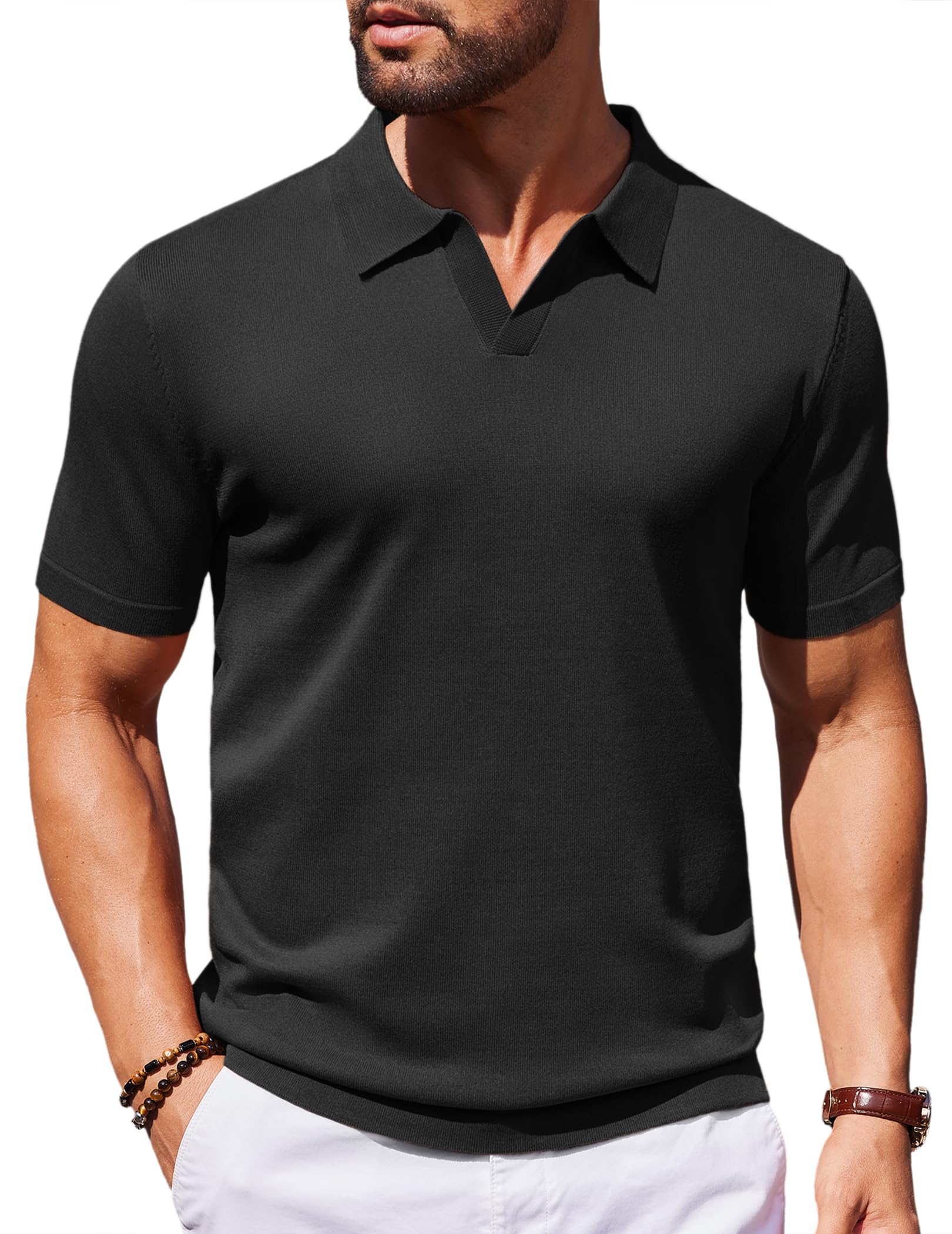 COOFANDY Strick Poloshirt Herren Kurzarm Sommer Polo Shirt Casual Golf Shirts Regular Fit