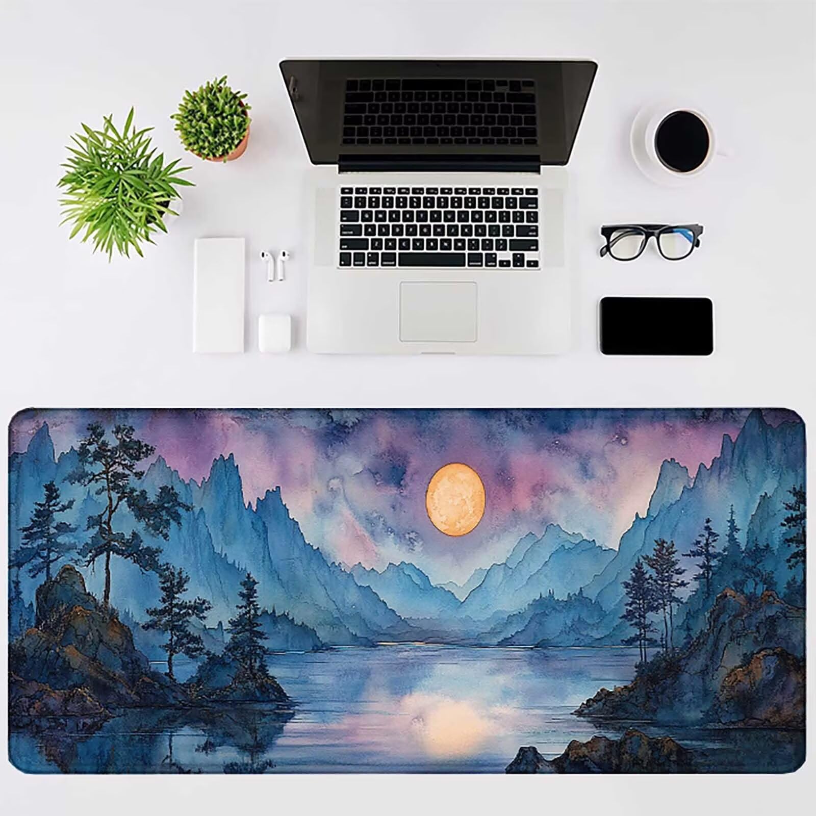 Podkładka pod mysz XXL 1500 x 800 mm, wodoodporna podkładka pod mysz biała podkładka pod mysz z motywem krajobrazu akcesoria do gier szyte krawędzie antypoślizgowa gumowa podstawa powierzchnia do