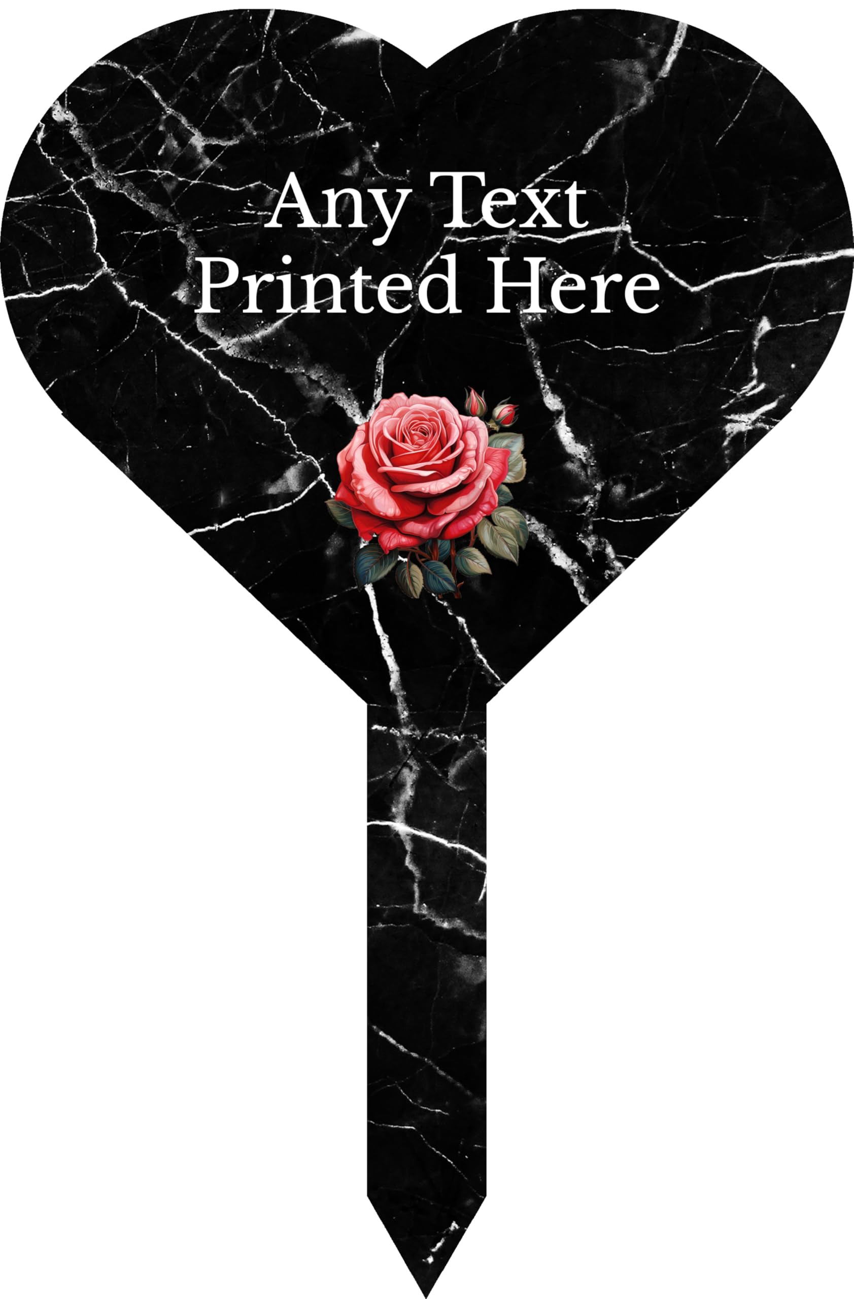 1stclassgifts Personalised Any Text Rose Heart Stake Spike Marker Tree Marker Garden Sign Selection Of Colours Available (UV PRINTED) (Black Marble)
