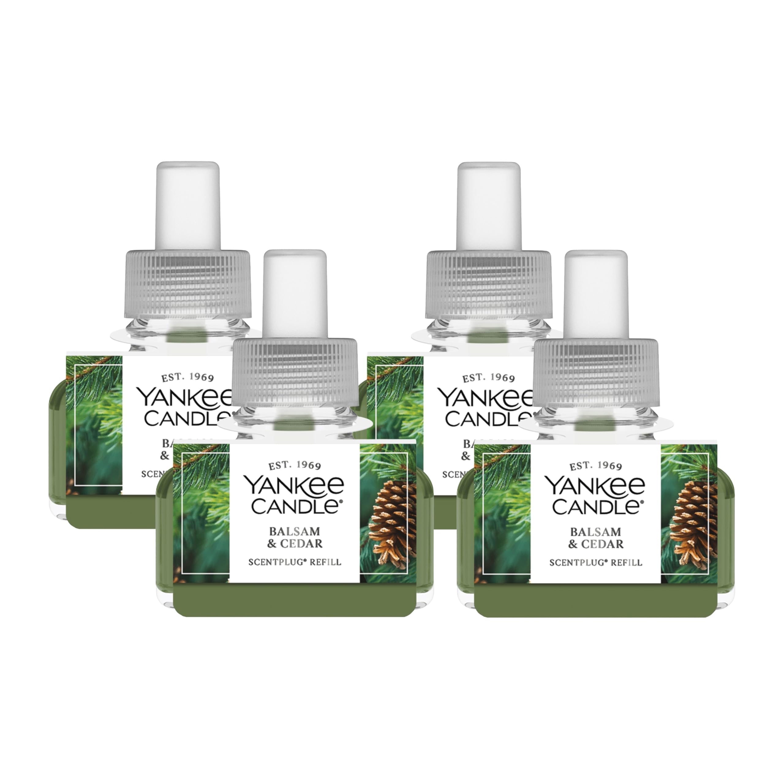 Yankee Candle ScentPlug Refill for Plug in Air Fresheners, Scented Oil Refills, Long Lasting Home Fragrance, Balsam & Cedar (Pack of 4)