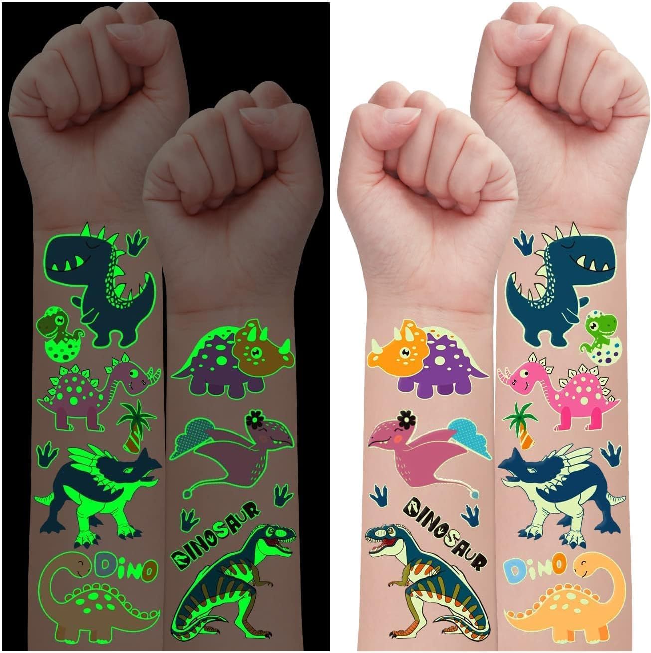 Leesgel30 Sheets Luminous Dinosaur Tattoos for Kids, Stickers, Toys for Boys, Glow Birthday Decorations Supplies, Game Sweets Party Bag Fillers
