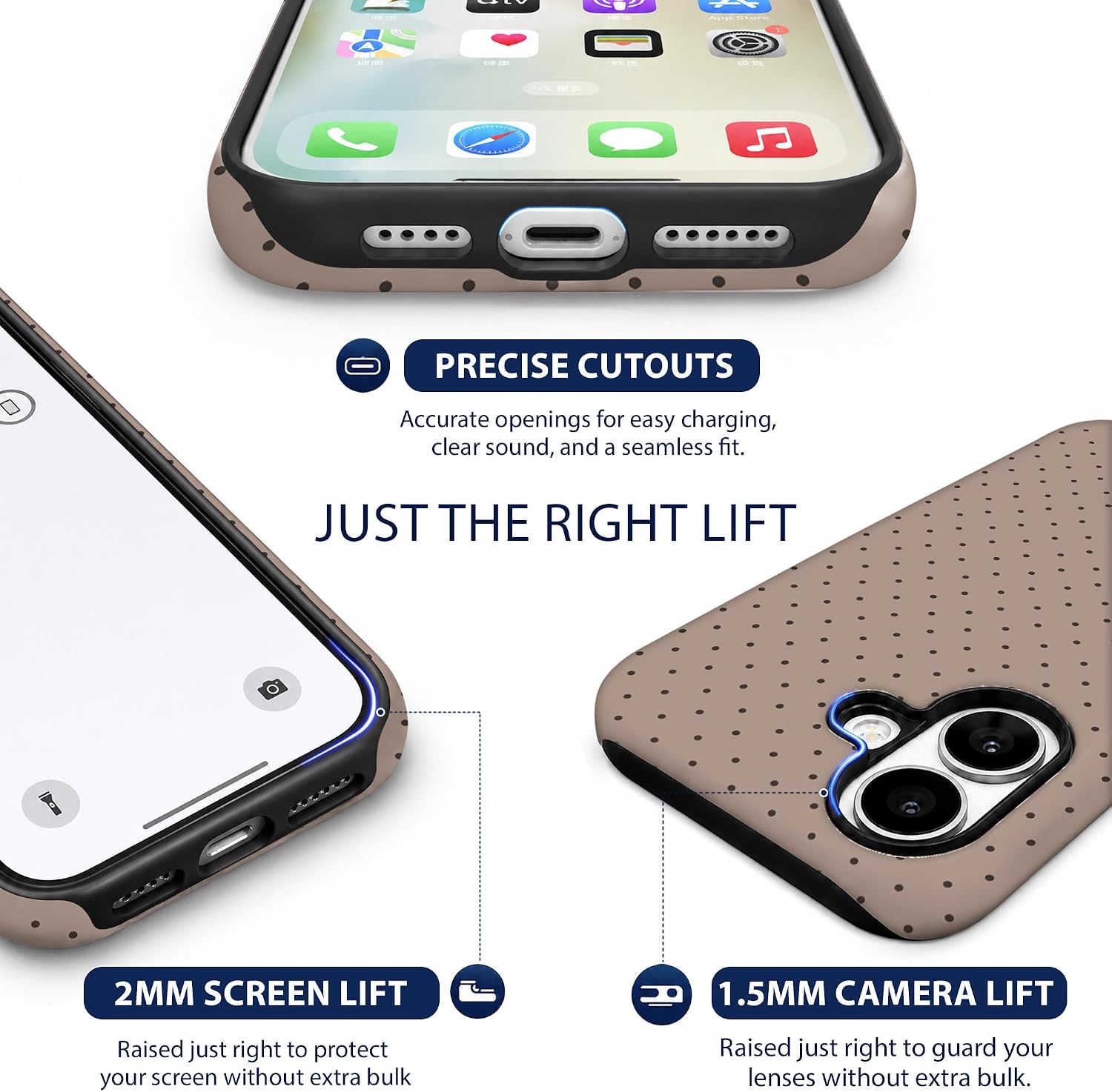 Magnetic for iPhone 16 Plus Phone Case, Brown & White Polka Dot image 5