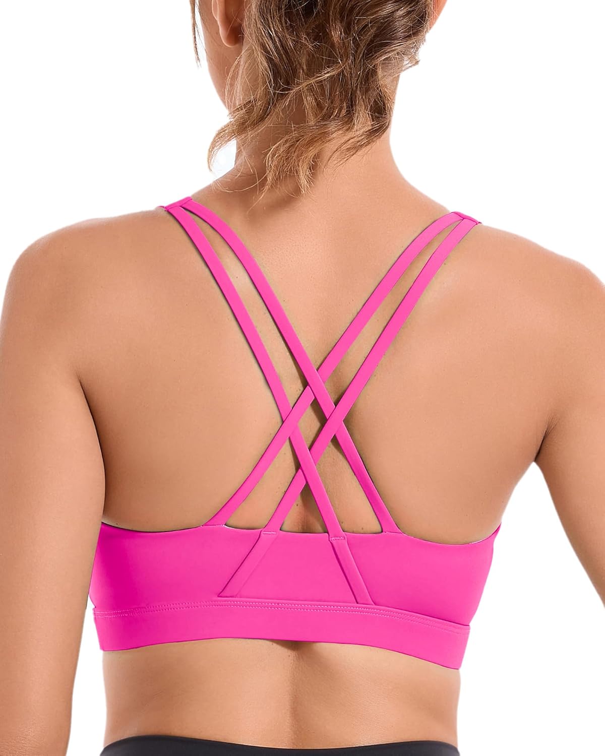 RUNNING GIRL Sports Bras for Women,Criss-Cross Back Padded Strappy Sports Bras Medium Support Workout Bra Push up A-hot Pink Large