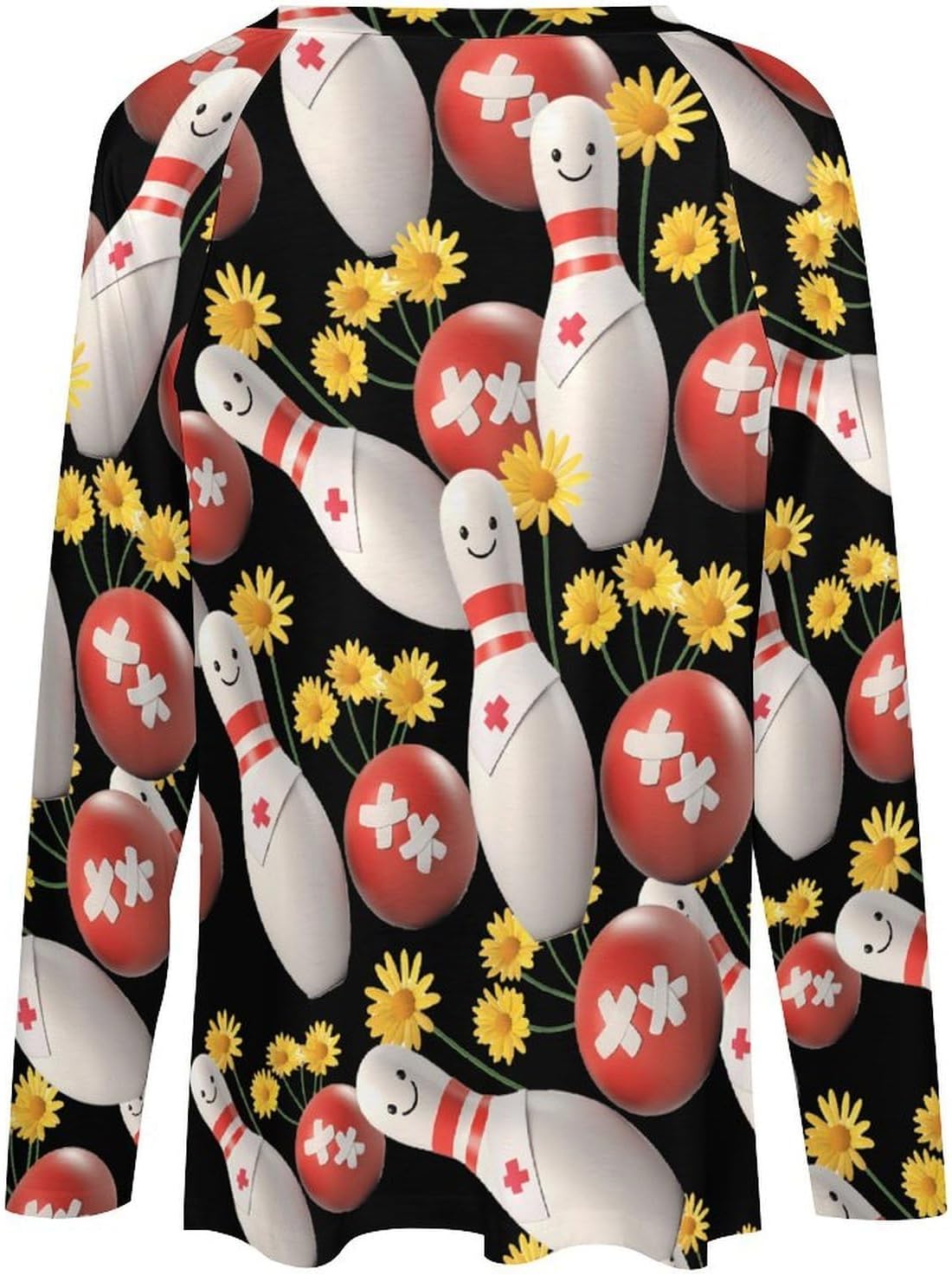 Ball Pin Bowling Sports Women's Long Sleeve Shirts Pullover V Neck Sweatshirt T-Shirts Casual Blouses Tops