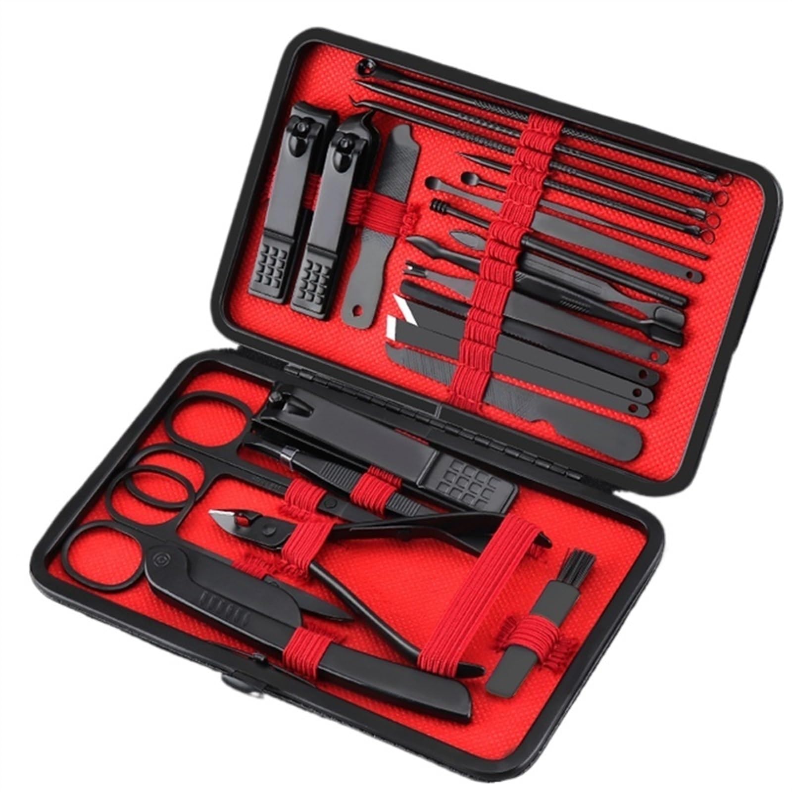 Set de cortaúñas, Kit de 24 Piezas de cortaúñas Negro portátil para pedicura con Fundas, Set de Cuidado Personal.