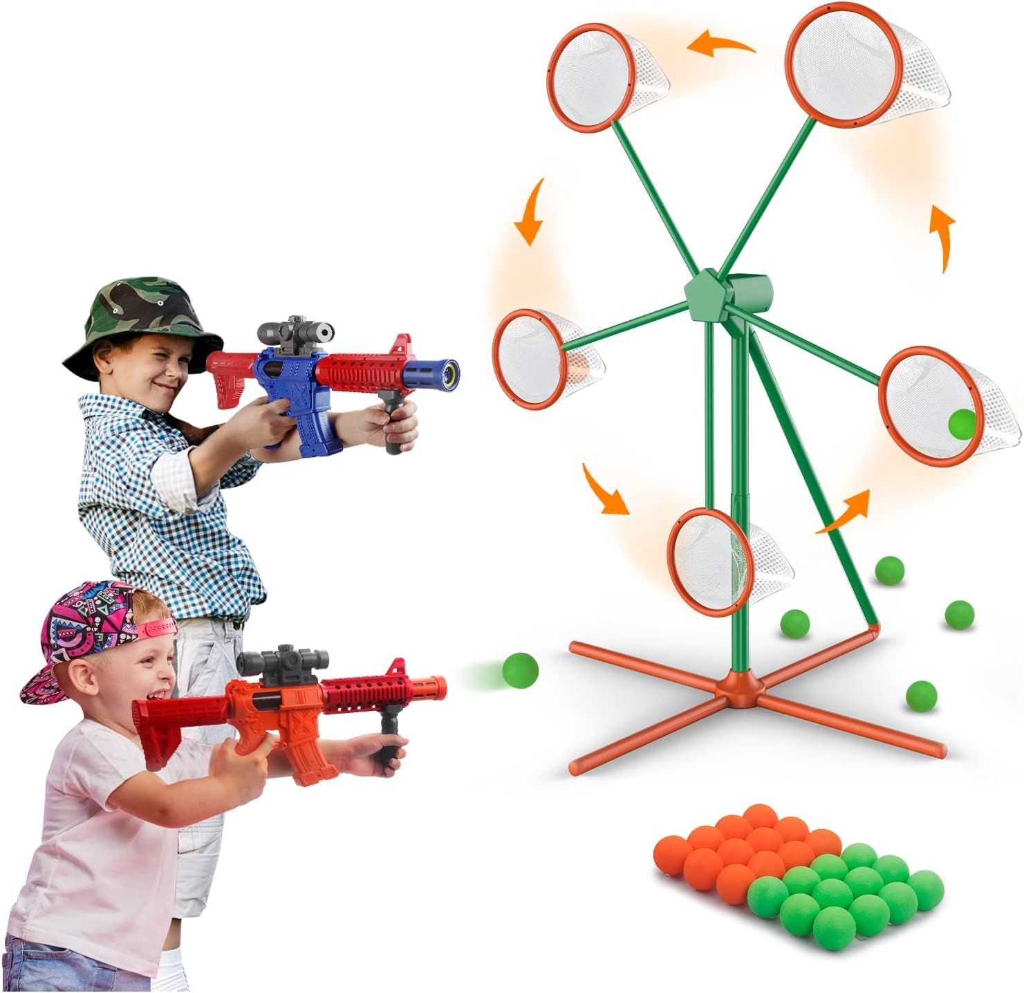 Guintray-bo Shooting Games Toys for Boys,Kids Toys Outdoor Games with 2pk Popper Air Toy Guns & Moving Shooting Target & 24 Foam Balls,Birthday Gift for Boys Age 5 6 7 8 9 10+ Years Old